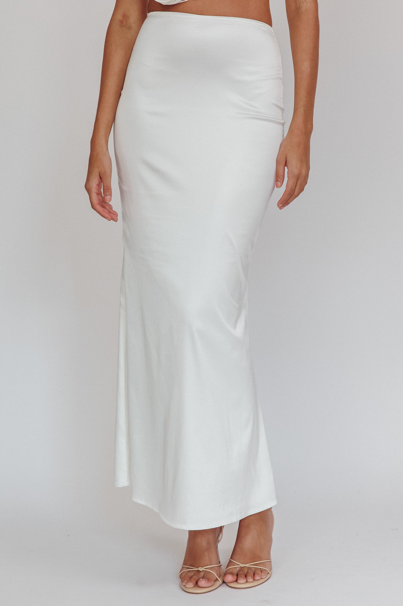 Like A Dove Satin Maxi Skirt Oyster by Selfie Leslie Australia