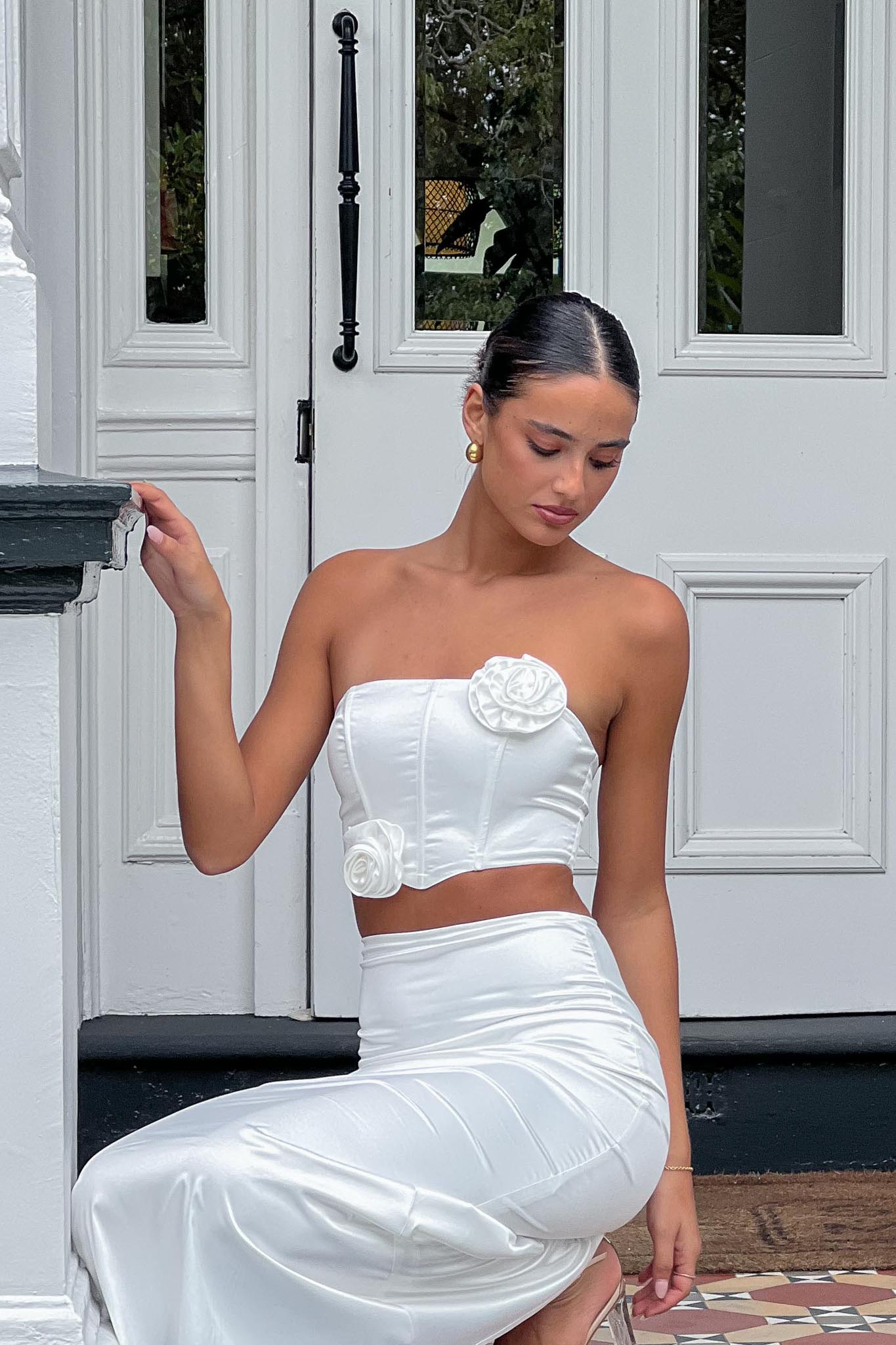 Like A Dove Rosette Corset Top Oyster by Selfie Leslie Australia