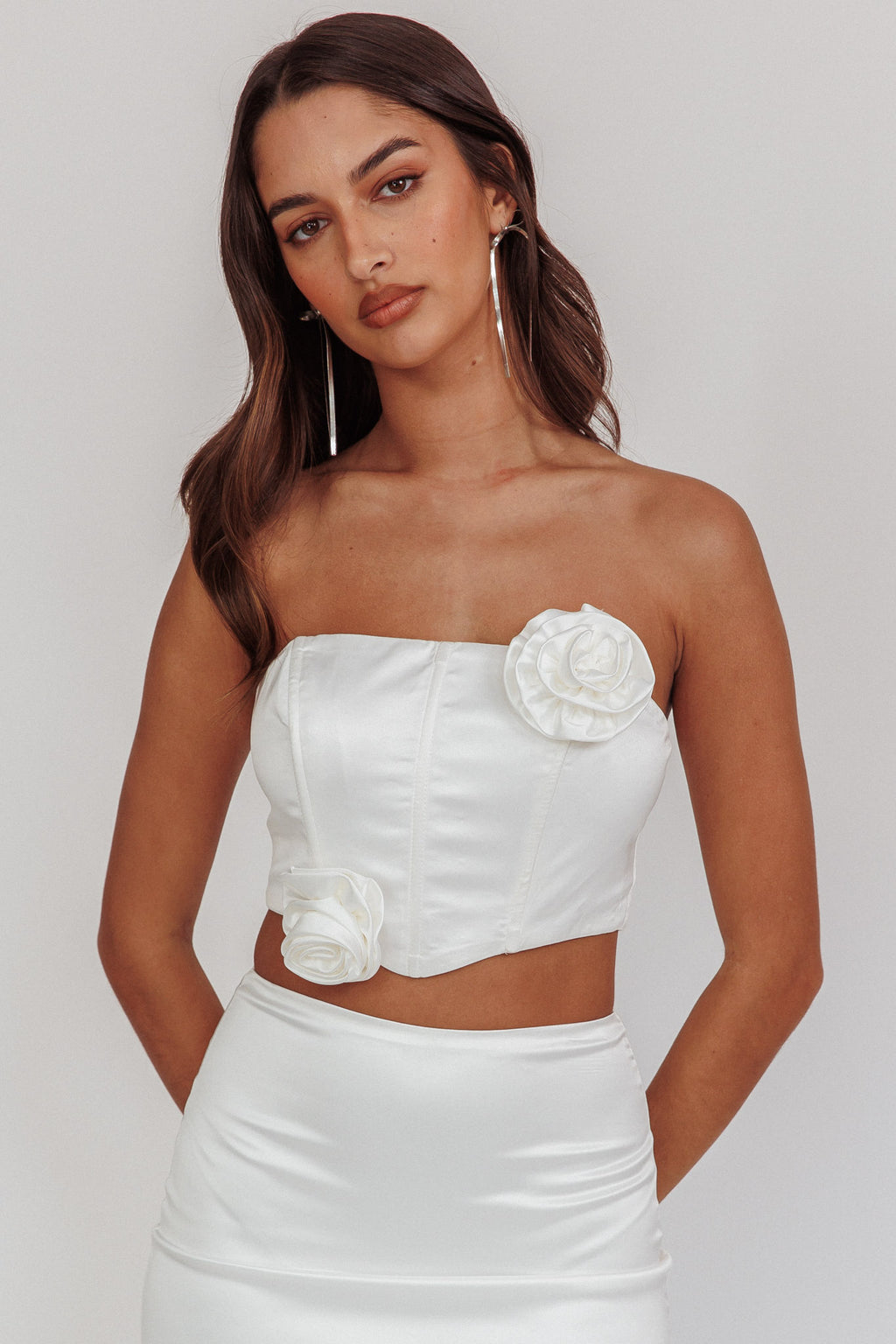 Like A Dove Rosette Corset Top Oyster by Selfie Leslie Australia