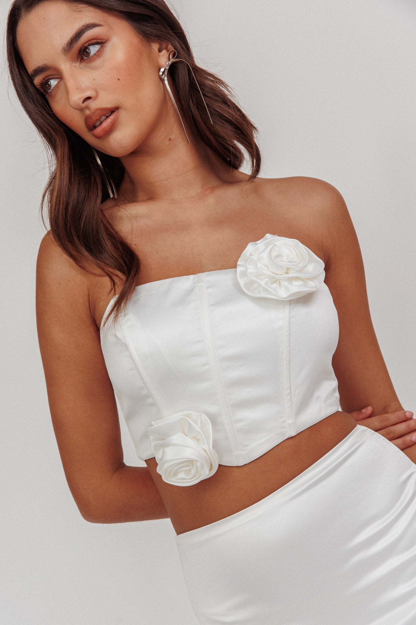 Like A Dove Rosette Corset Top Oyster by Selfie Leslie Australia