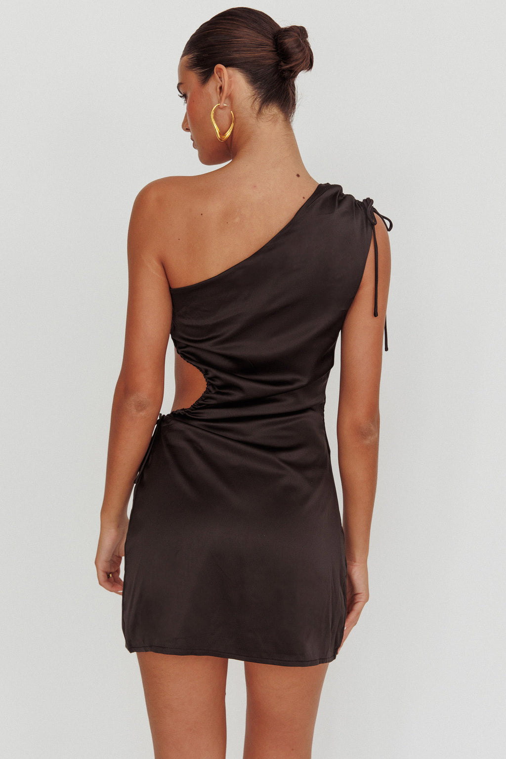 Lyon Ruched Cut Out Mini Dress Black by Selfie Leslie Australia