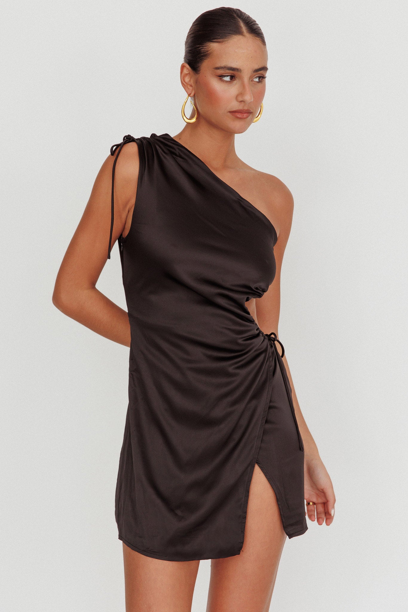 Lyon Ruched Cut Out Mini Dress Black by Selfie Leslie Australia