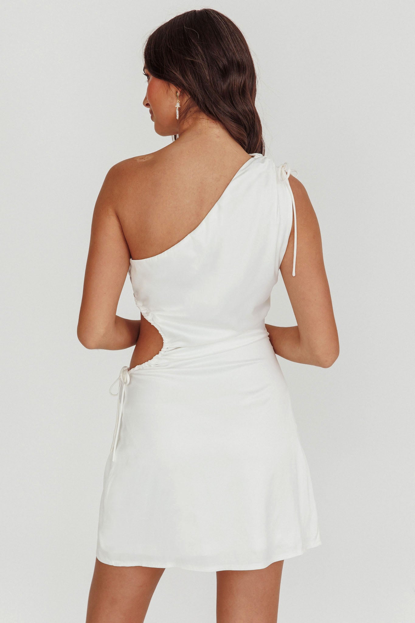Lyon Ruched Cut Out MIni Dress White by Selfie Leslie Australia