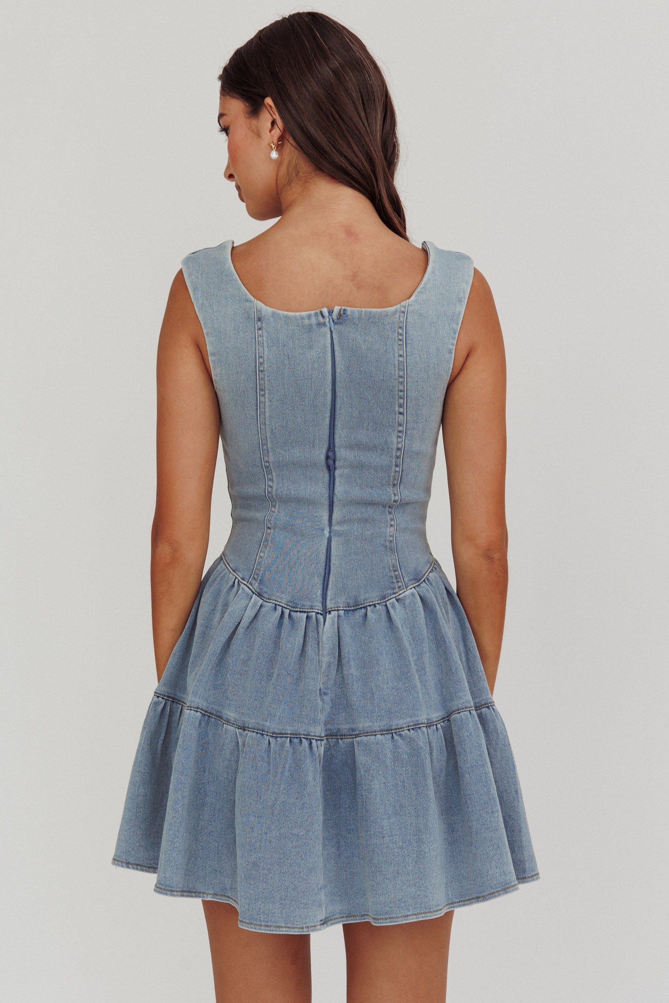 Deep Dive Square Neck Mini Dress Denim by Selfie Leslie Australia