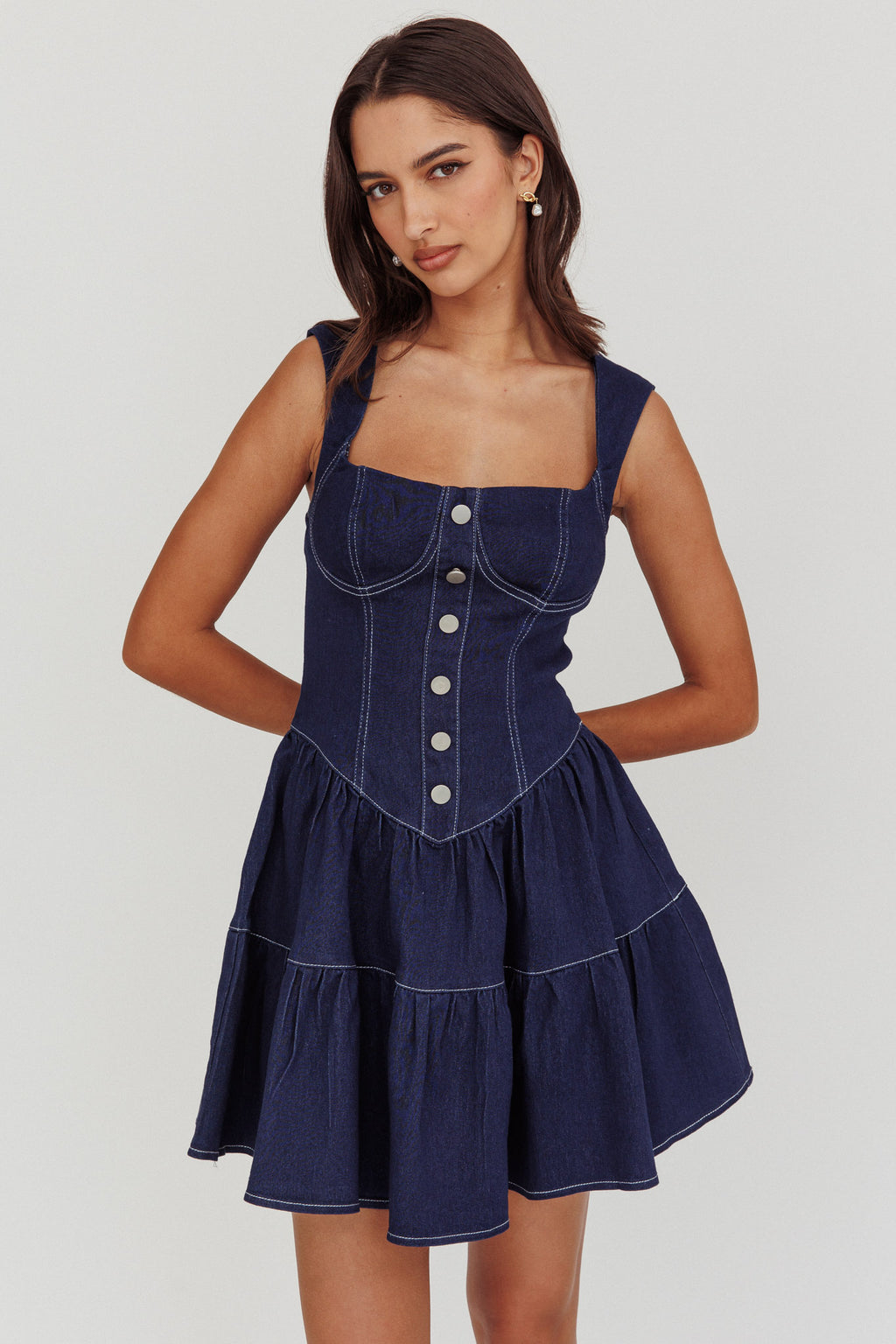 Deep Dive Square Neck Mini Dress Indigo by Selfie Leslie Australia