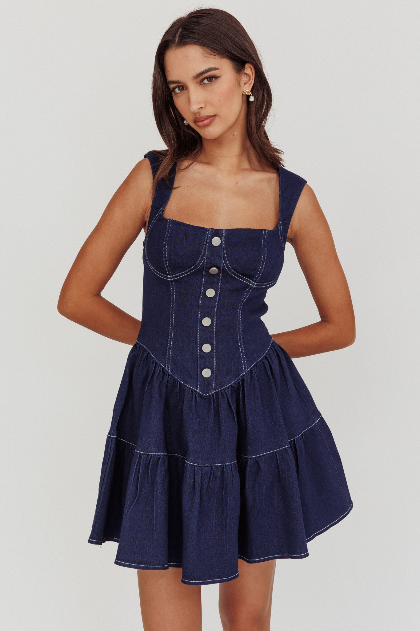 Deep Dive Square Neck Mini Dress Indigo by Selfie Leslie Australia