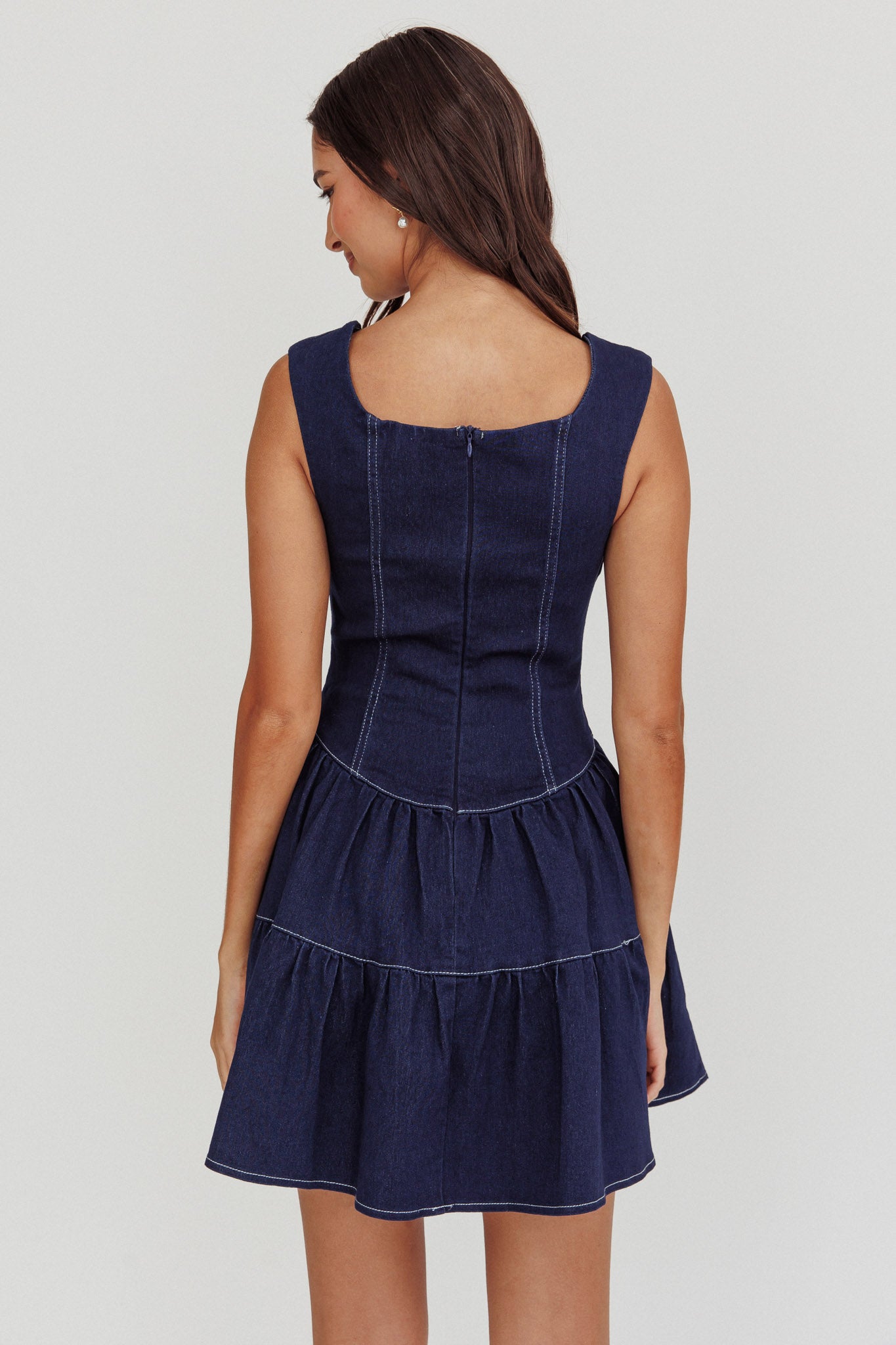 Deep Dive Square Neck Mini Dress Indigo by Selfie Leslie Australia