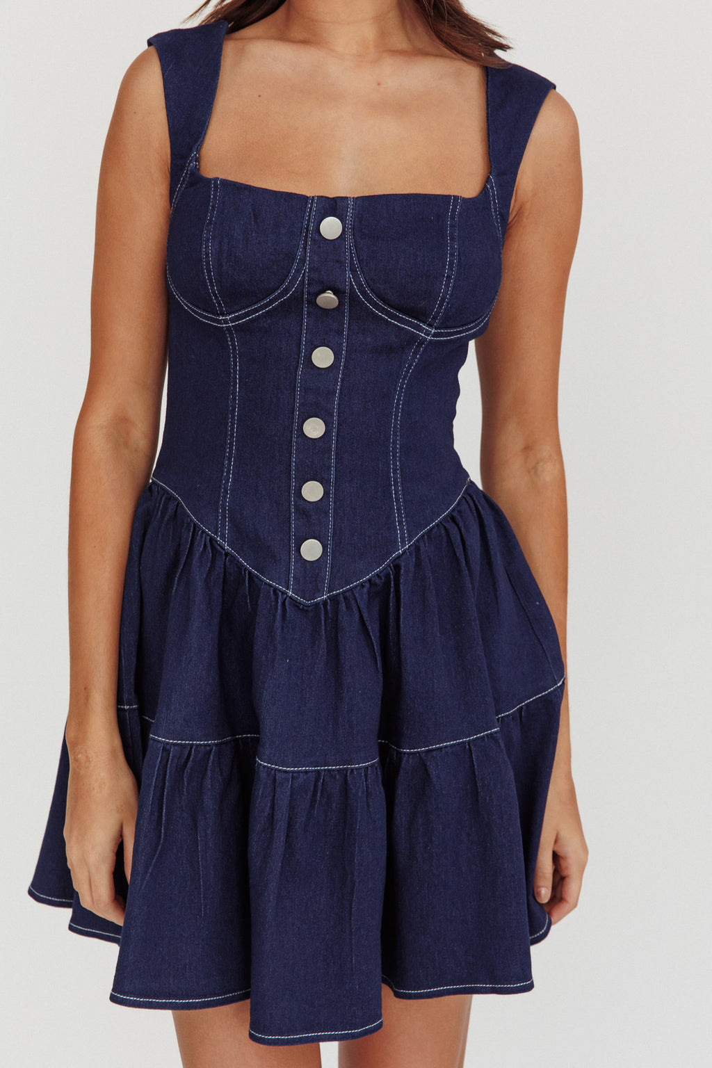 Deep Dive Square Neck Mini Dress Indigo by Selfie Leslie Australia