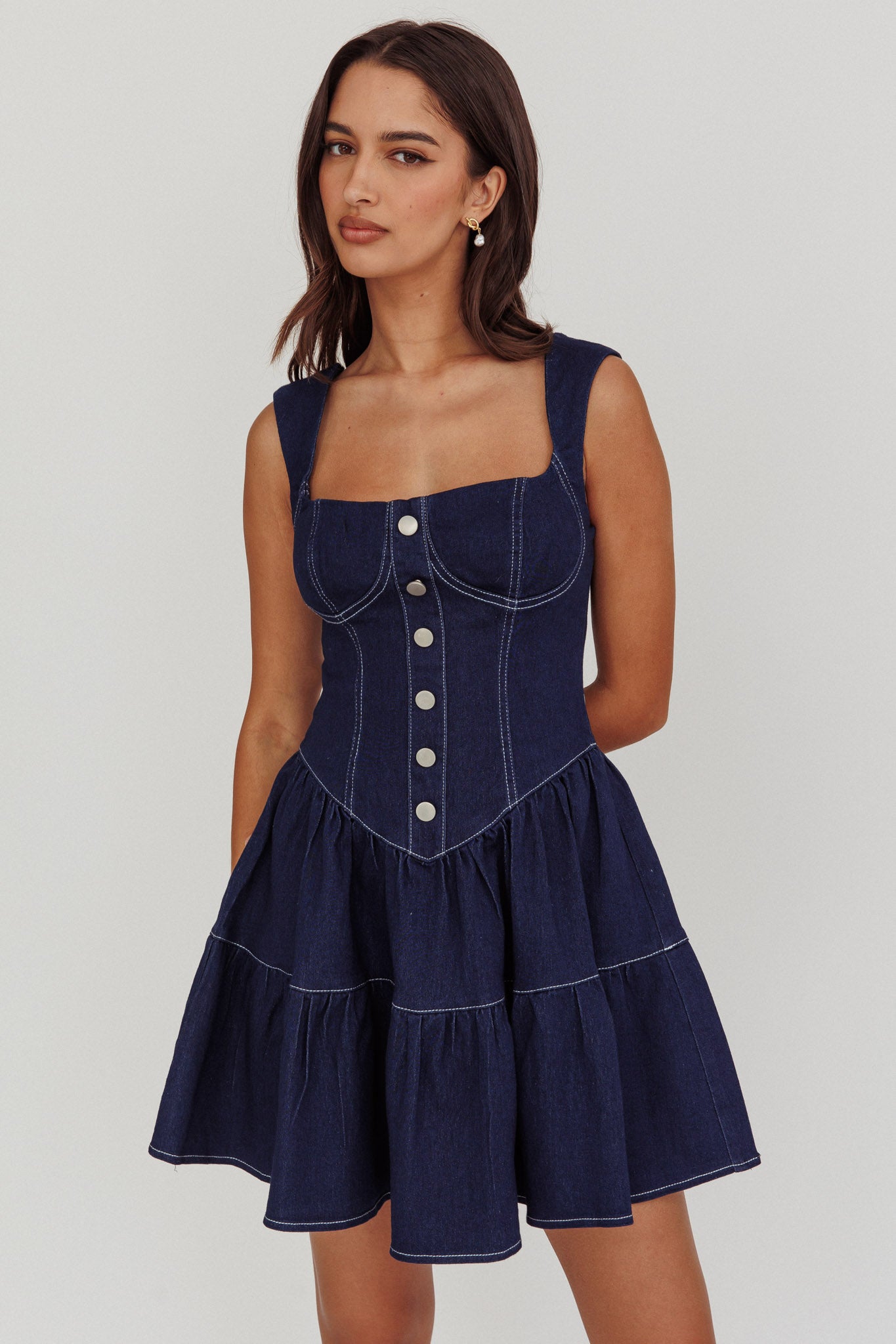 Deep Dive Square Neck Mini Dress Indigo by Selfie Leslie Australia