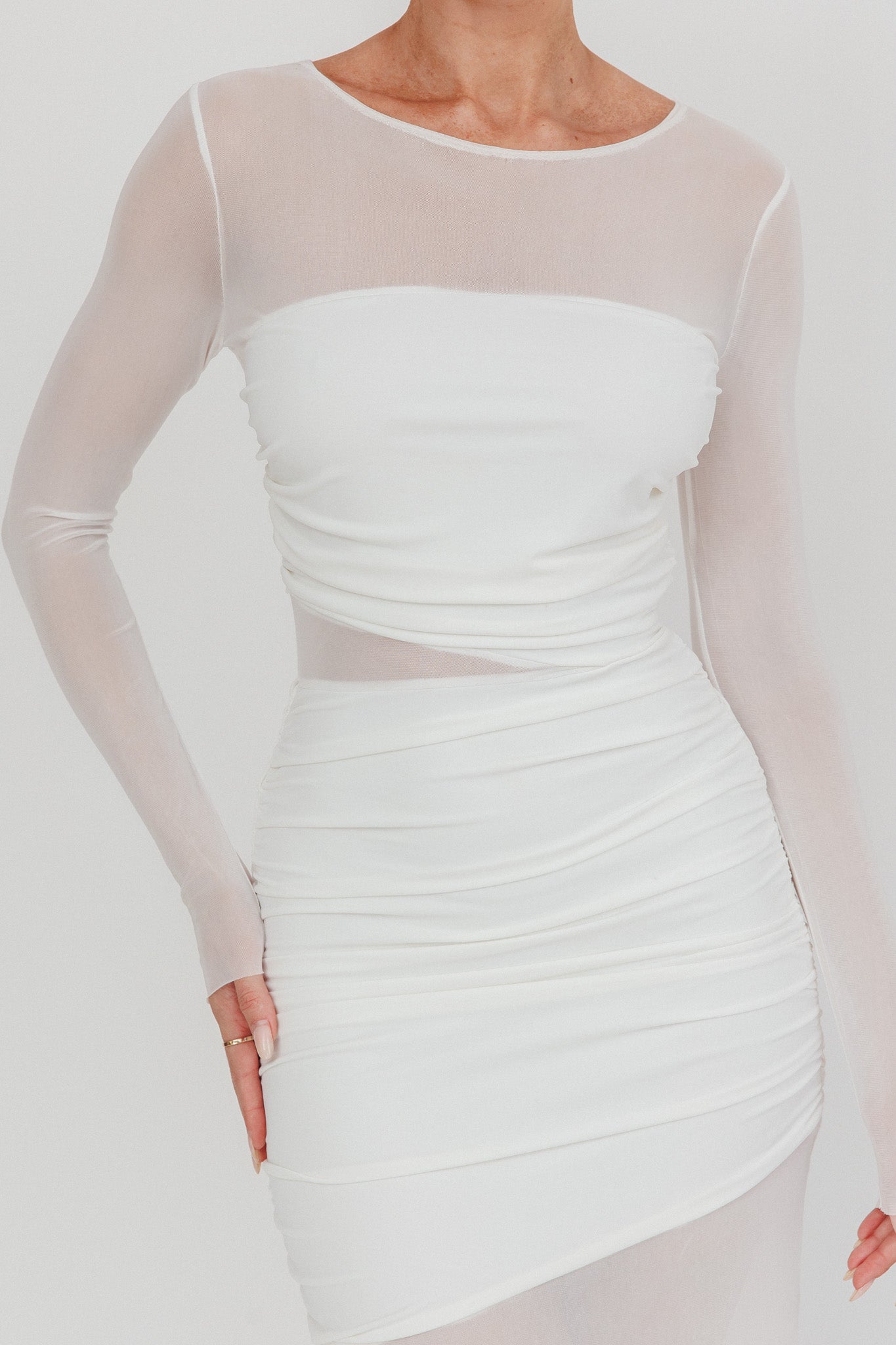 Harpa Mesh Maxi Dress White by Selfie Leslie Australia