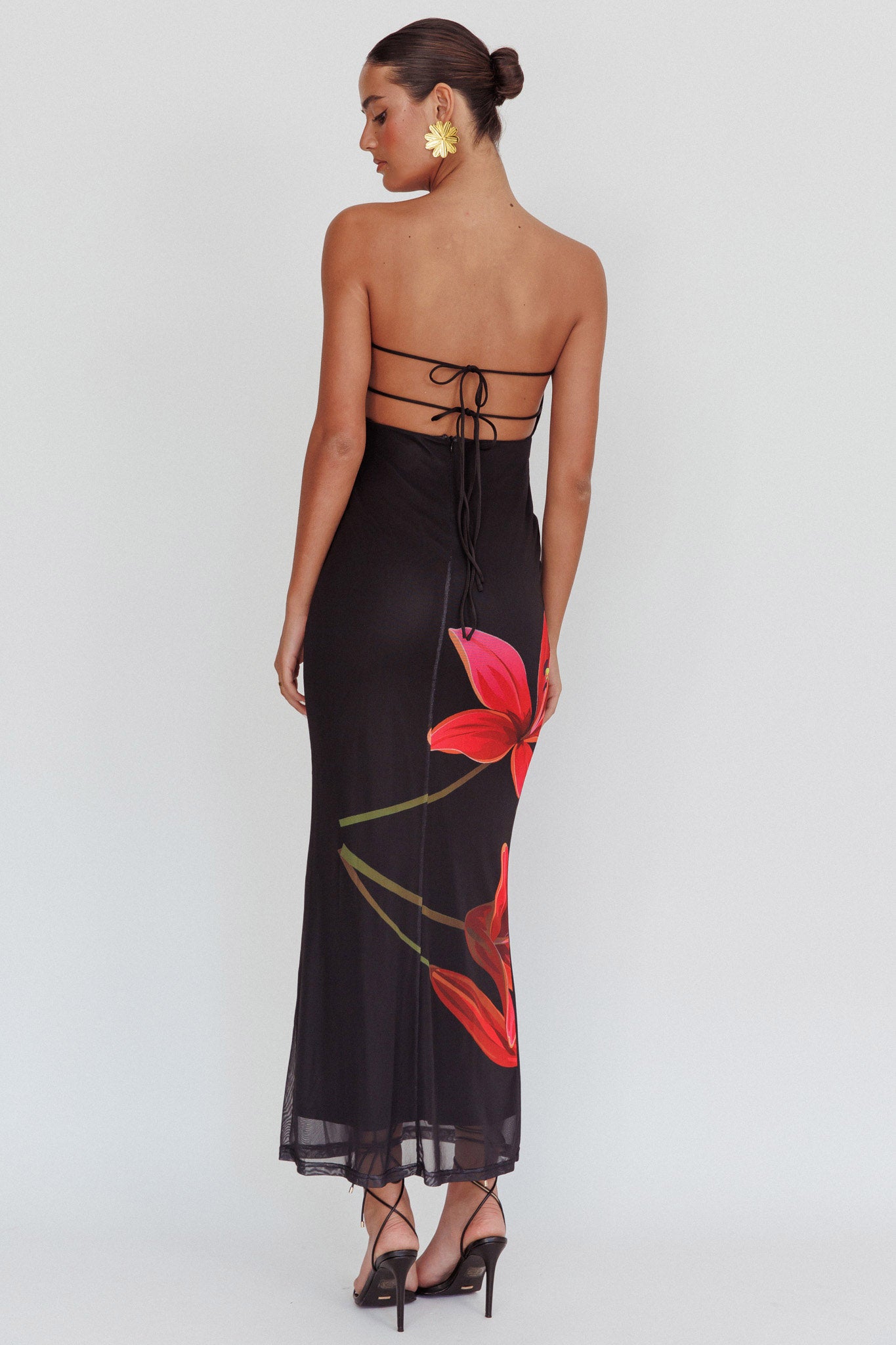 Iridian Strapless Floral Maxi Dress Black by Selfie Leslie Australia