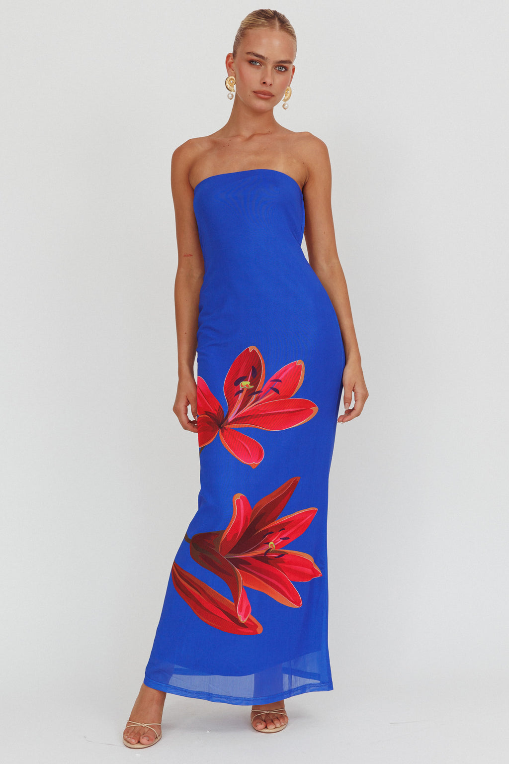 Iridian Strapless Floral Maxi Dress Blue by Selfie Leslie Australia