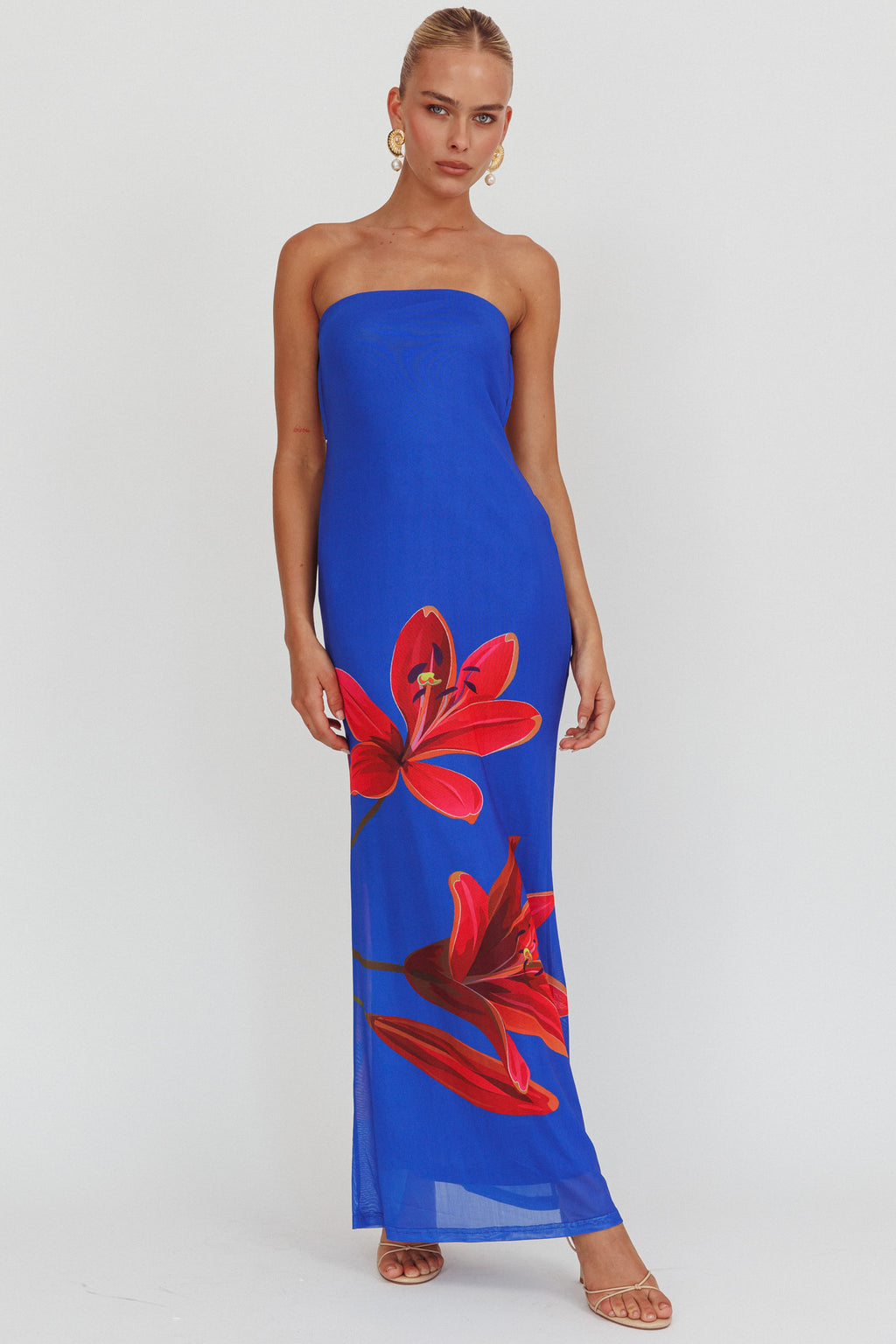 Iridian Strapless Floral Maxi Dress Blue by Selfie Leslie Australia