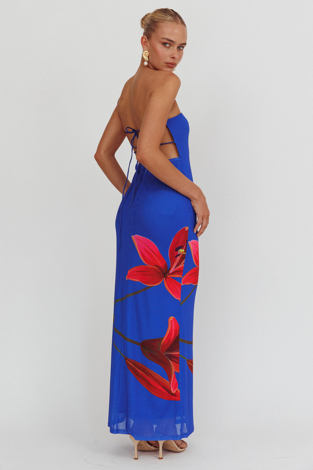Iridian Strapless Floral Maxi Dress Blue by Selfie Leslie Australia