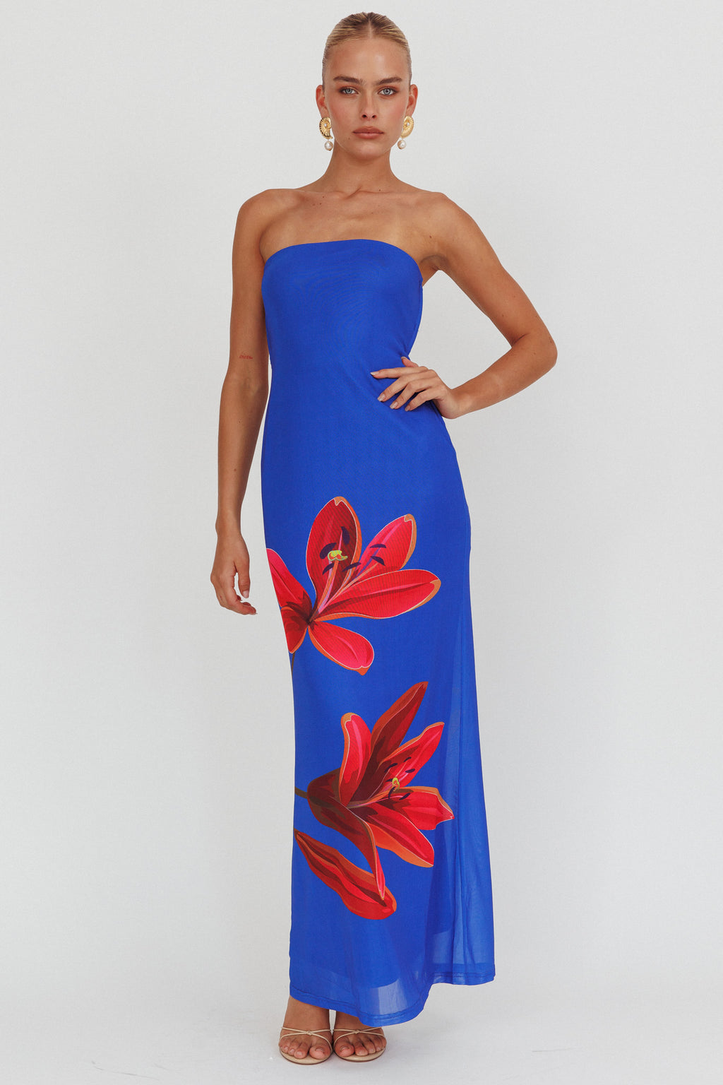 Iridian Strapless Floral Maxi Dress Blue by Selfie Leslie Australia