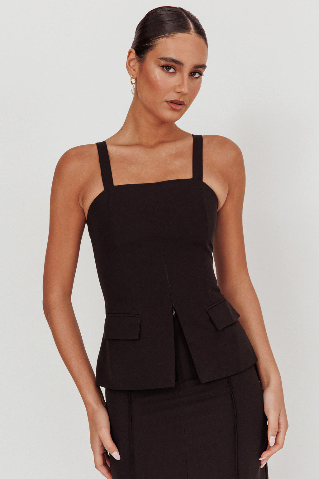 Like I Do Front Zip Sleeveless Top Black by Selfie Leslie Australia