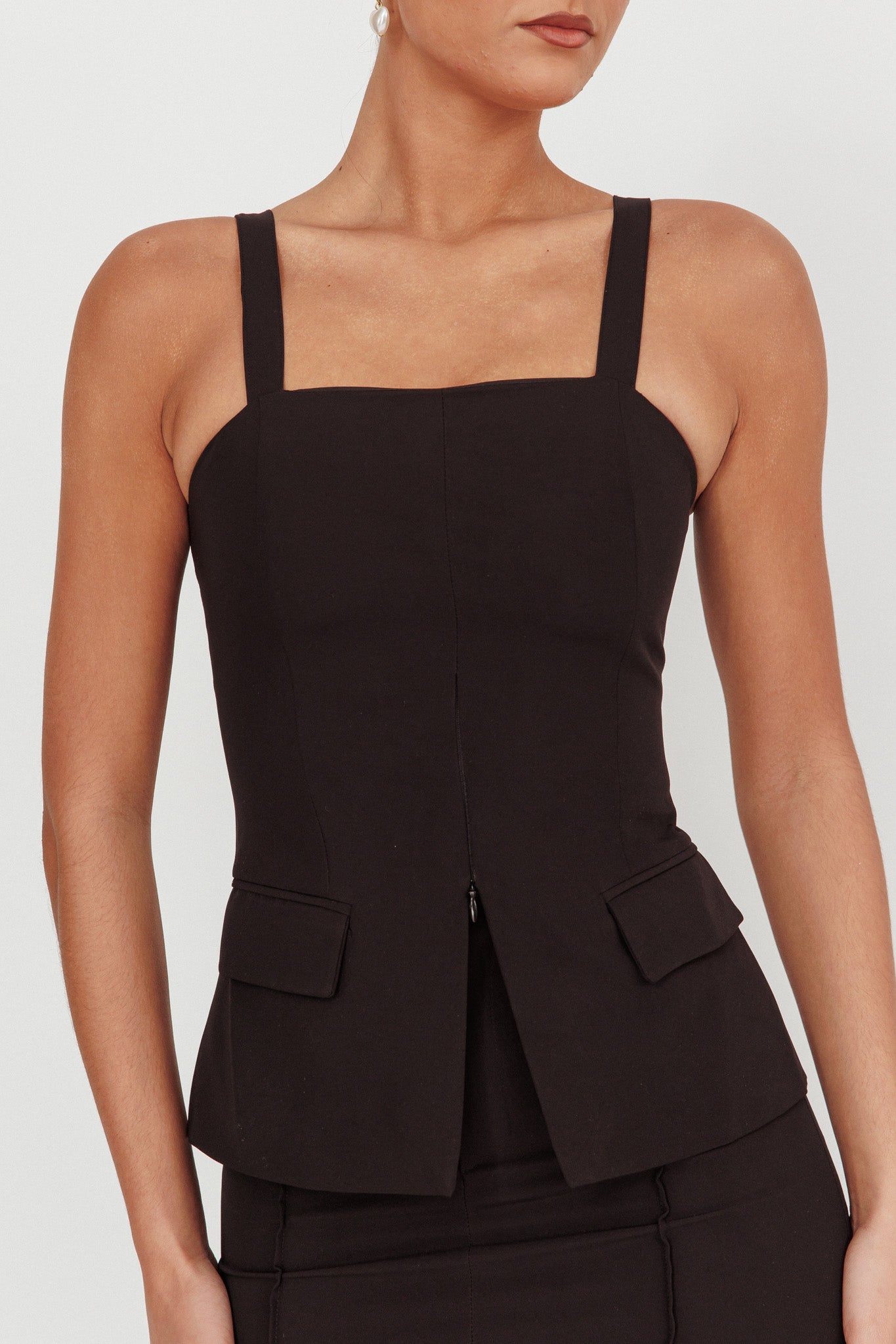 Like I Do Front Zip Sleeveless Top Black by Selfie Leslie Australia
