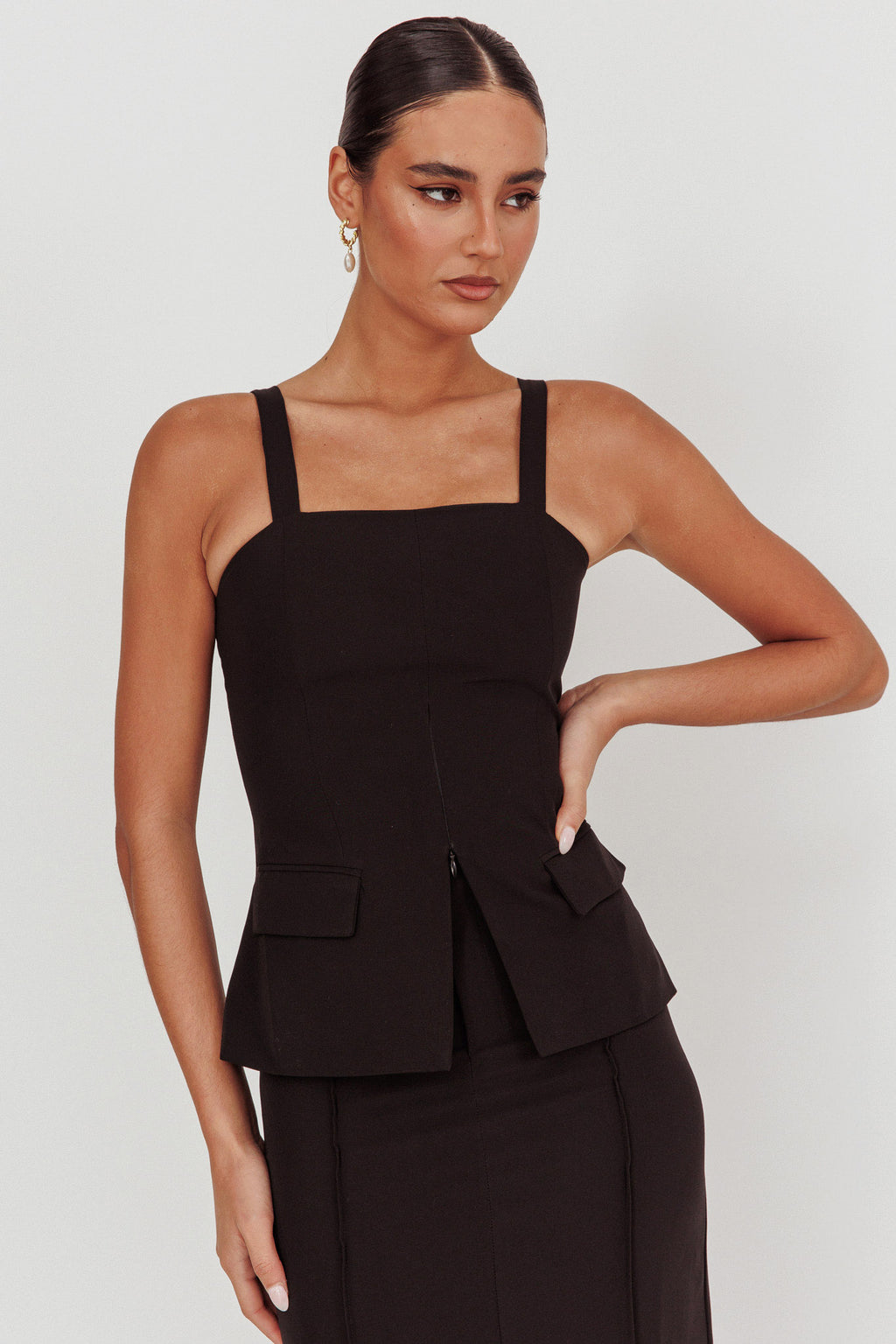 Like I Do Front Zip Sleeveless Top Black by Selfie Leslie Australia