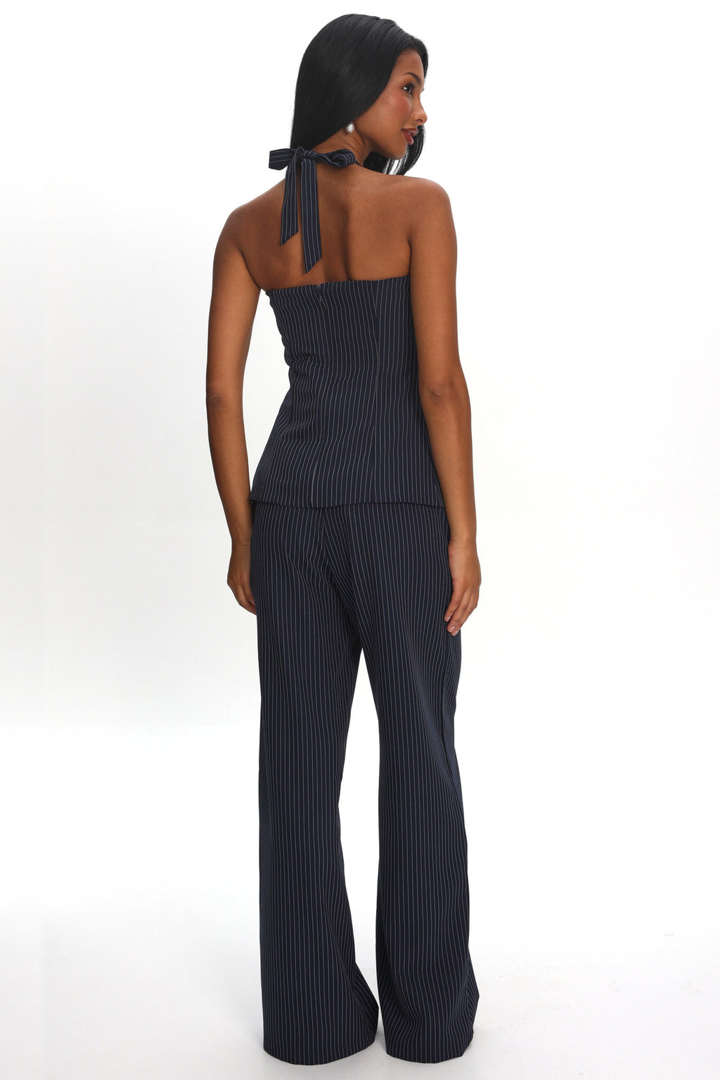 Like I Do Wide Leg Pants Pinstripe Navy by Selfie Leslie Australia