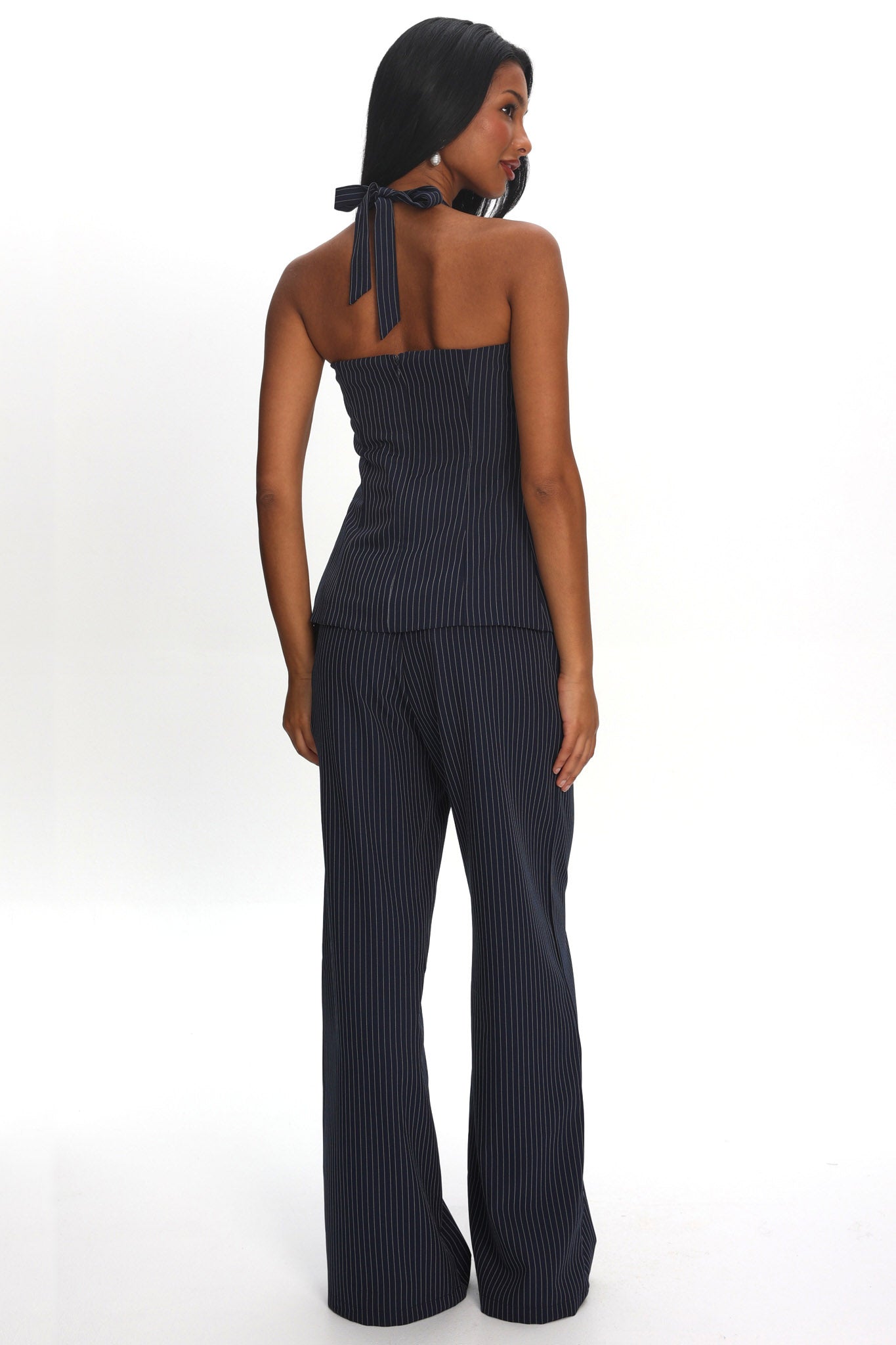 Like I Do Wide Leg Pants Pinstripe Navy by Selfie Leslie Australia