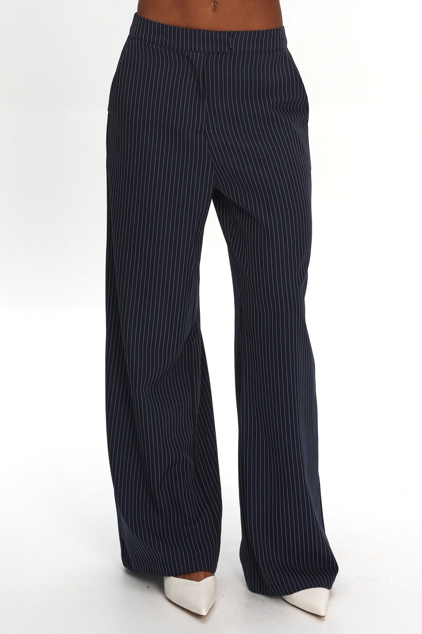 Like I Do Wide Leg Pants Pinstripe Navy by Selfie Leslie Australia