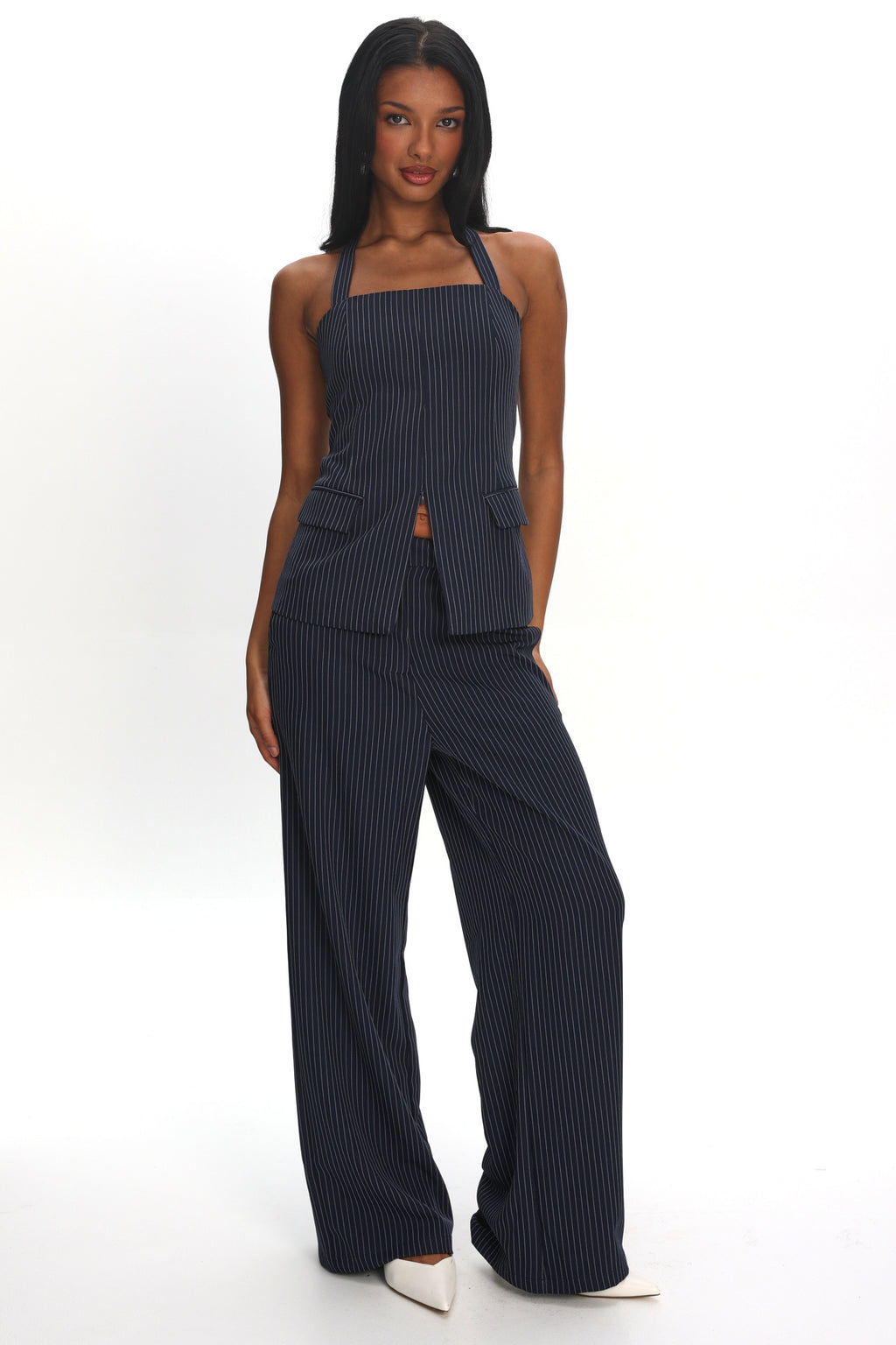 Like I Do Wide Leg Pants Pinstripe Navy by Selfie Leslie Australia