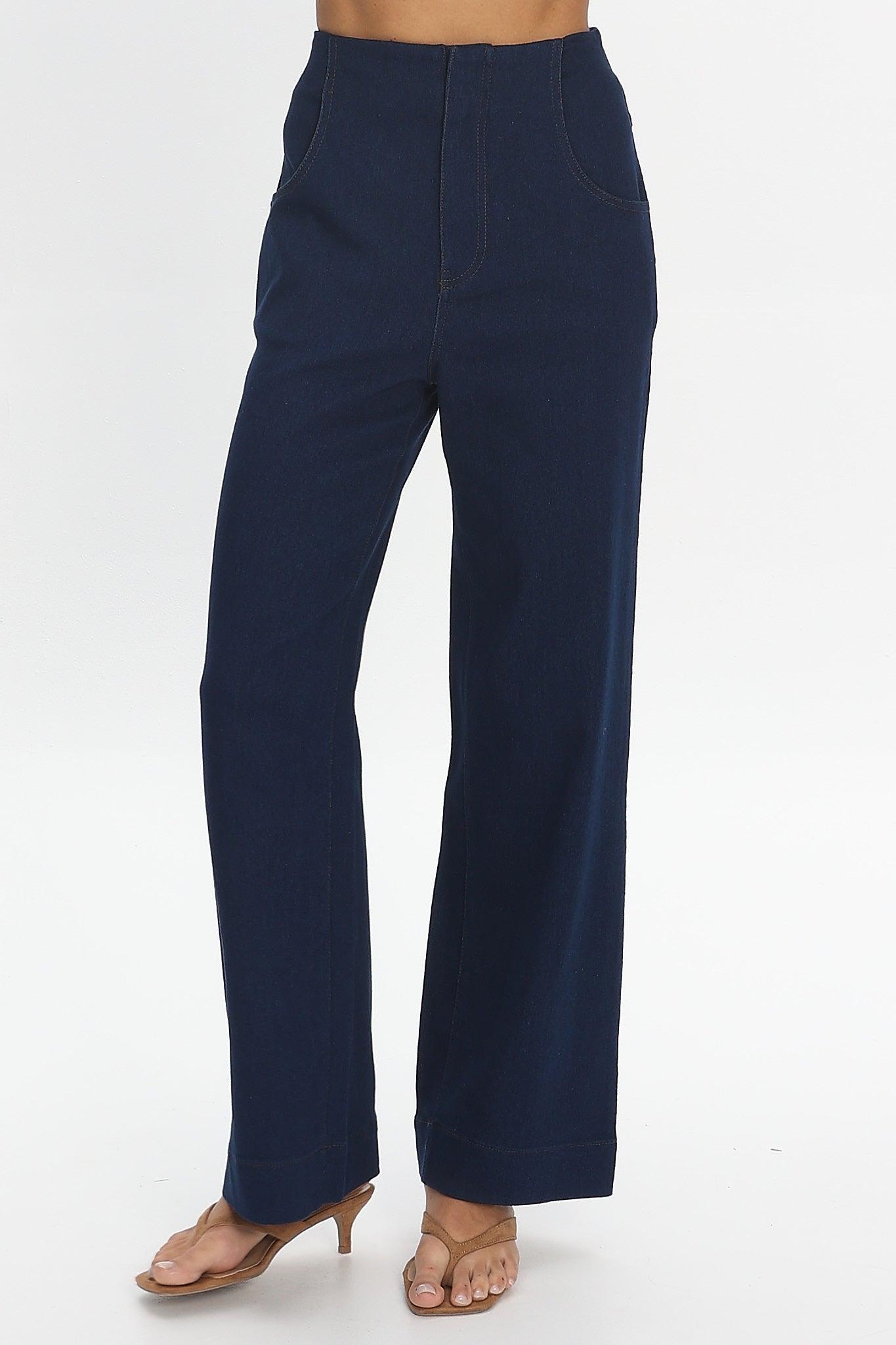 Route 66 Zip Wide Leg Trousers Denim Blue