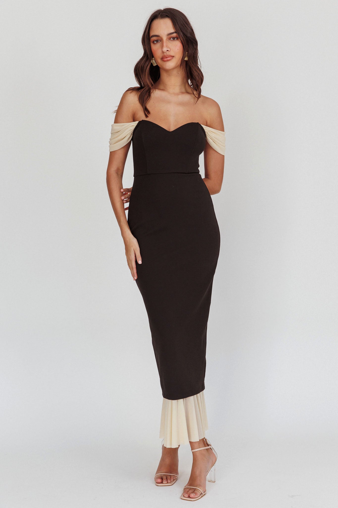 Freesia Off Shoulder Bodycon Maxi Dress Black by Selfie Leslie Australia