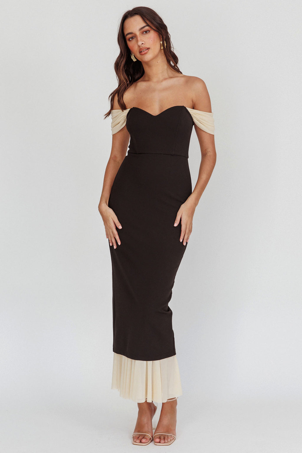 Freesia Off Shoulder Bodycon Maxi Dress Black by Selfie Leslie Australia