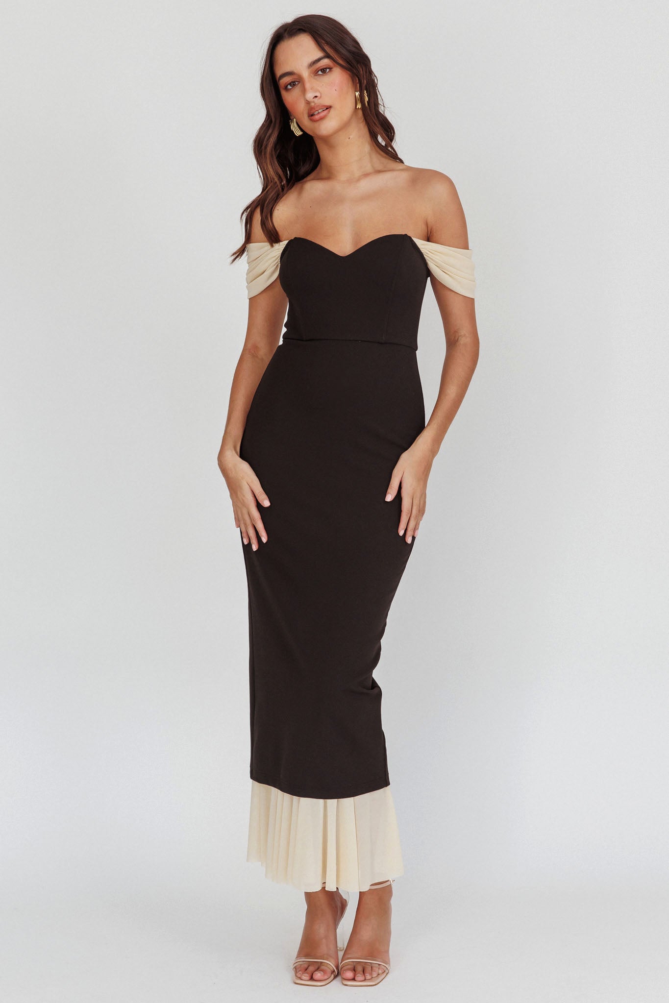 Freesia Off Shoulder Bodycon Maxi Dress Black by Selfie Leslie Australia