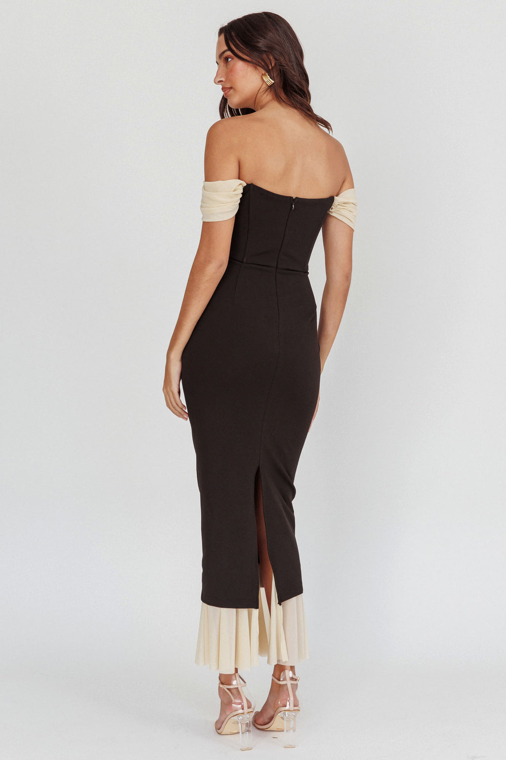 Freesia Off Shoulder Bodycon Maxi Dress Black by Selfie Leslie Australia