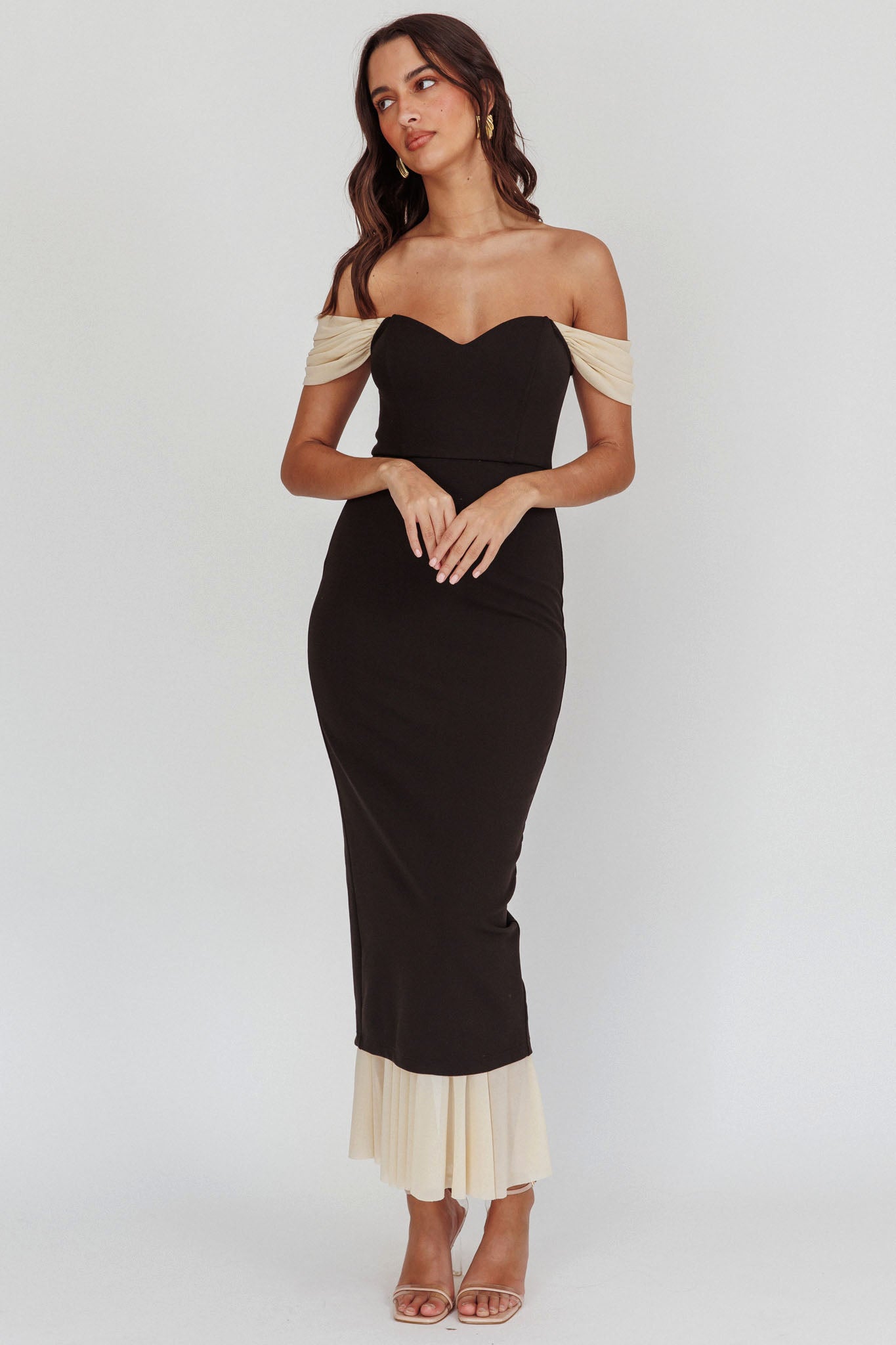Freesia Off Shoulder Bodycon Maxi Dress Black by Selfie Leslie Australia