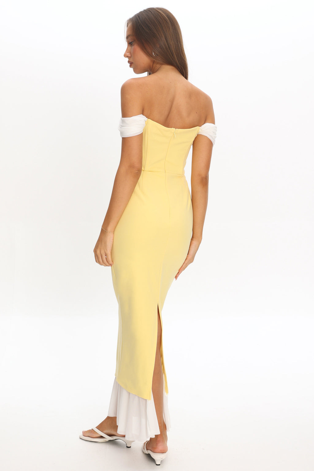 Freesia Off Shoulder Bodycon Midi Dress Lemon by Selfie Leslie Australia