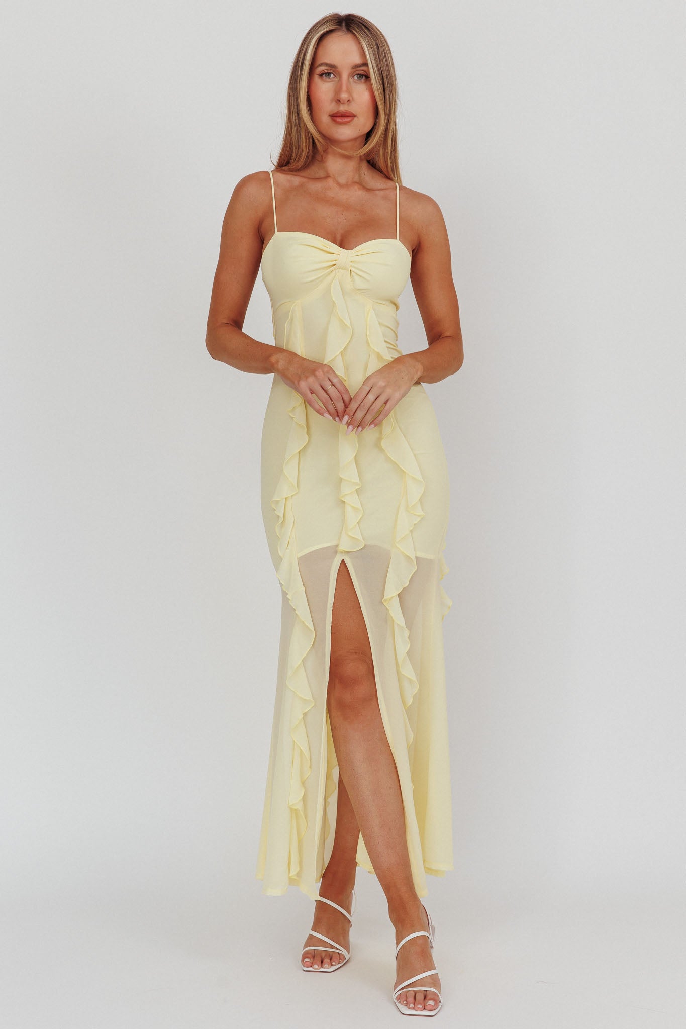 Frannie Vertical Ruffle Maxi Dress Lemon by Selfie Leslie Australia