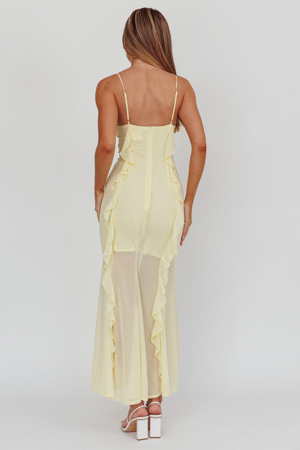 Frannie Vertical Ruffle Maxi Dress Lemon by Selfie Leslie Australia
