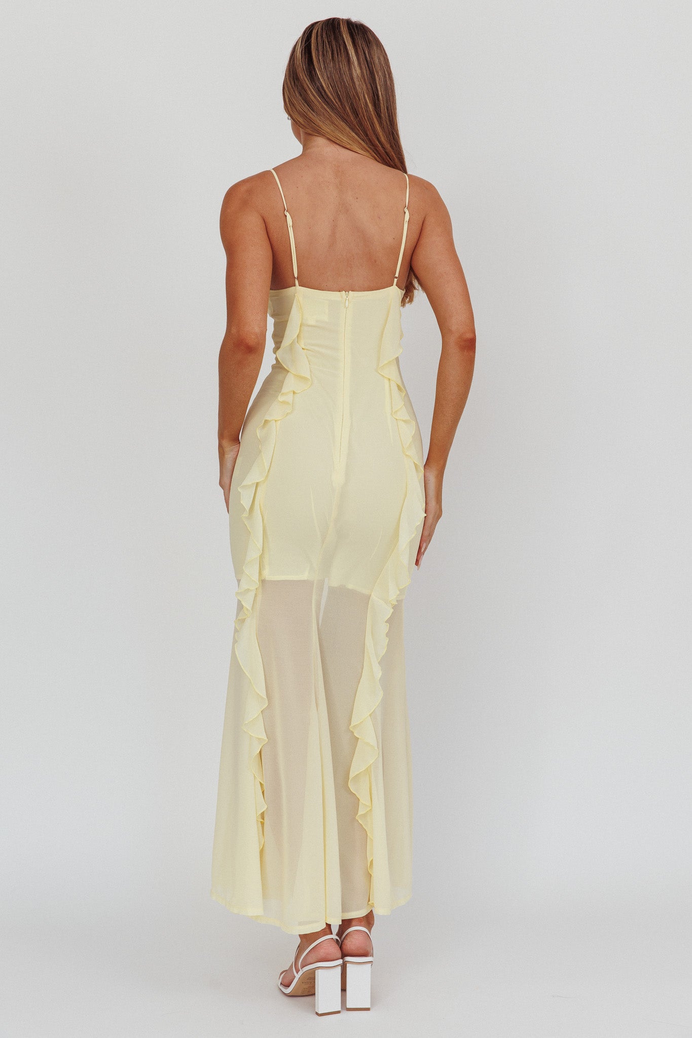 Frannie Vertical Ruffle Maxi Dress Lemon by Selfie Leslie Australia