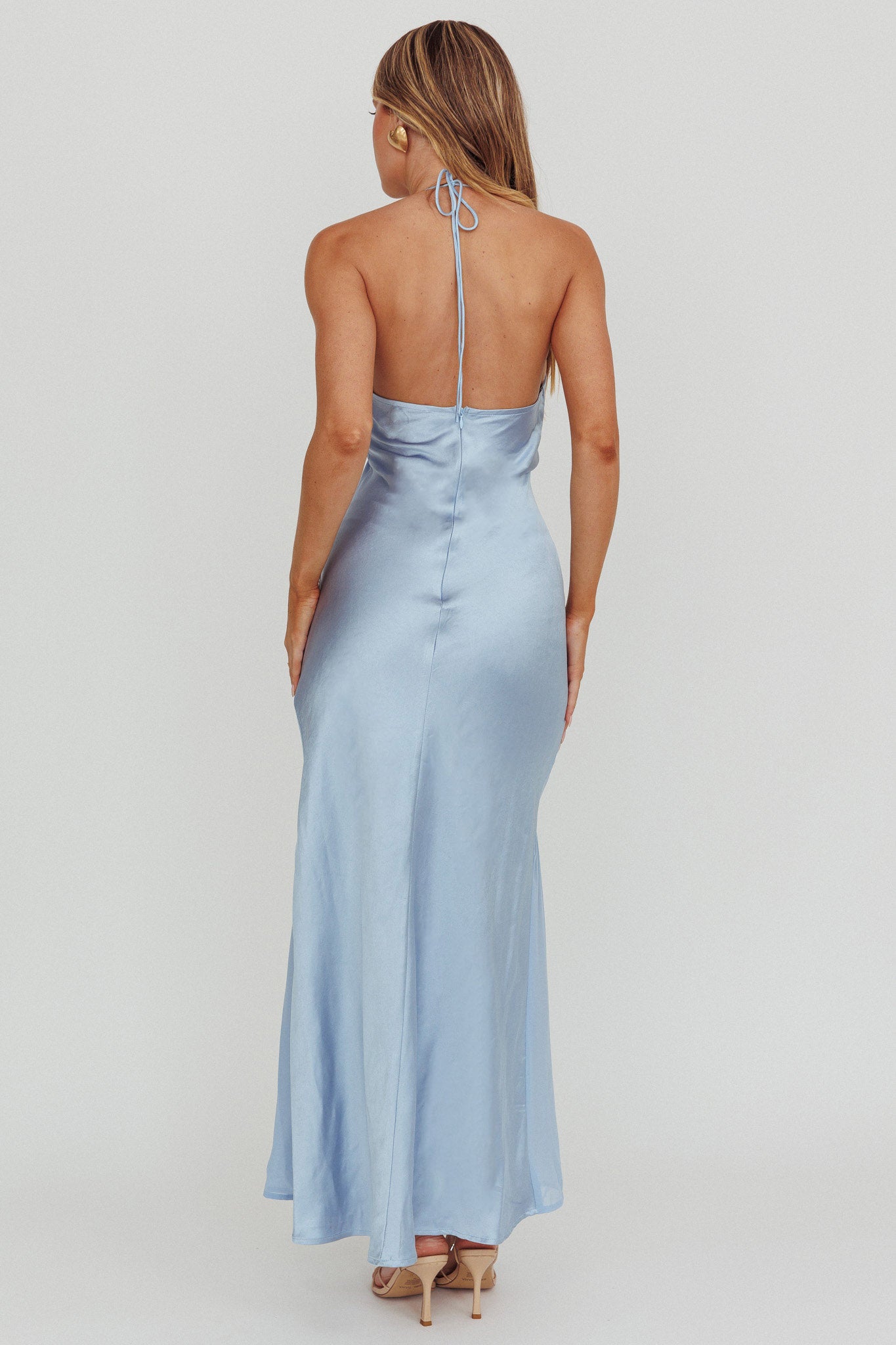 Aysah Chiffon Hem Halter Maxi Dress Light Blue | Selfie Leslie Australia Aysah Chiffon Hem Halter Maxi Dress Light Blue | Selfie Leslie Australia