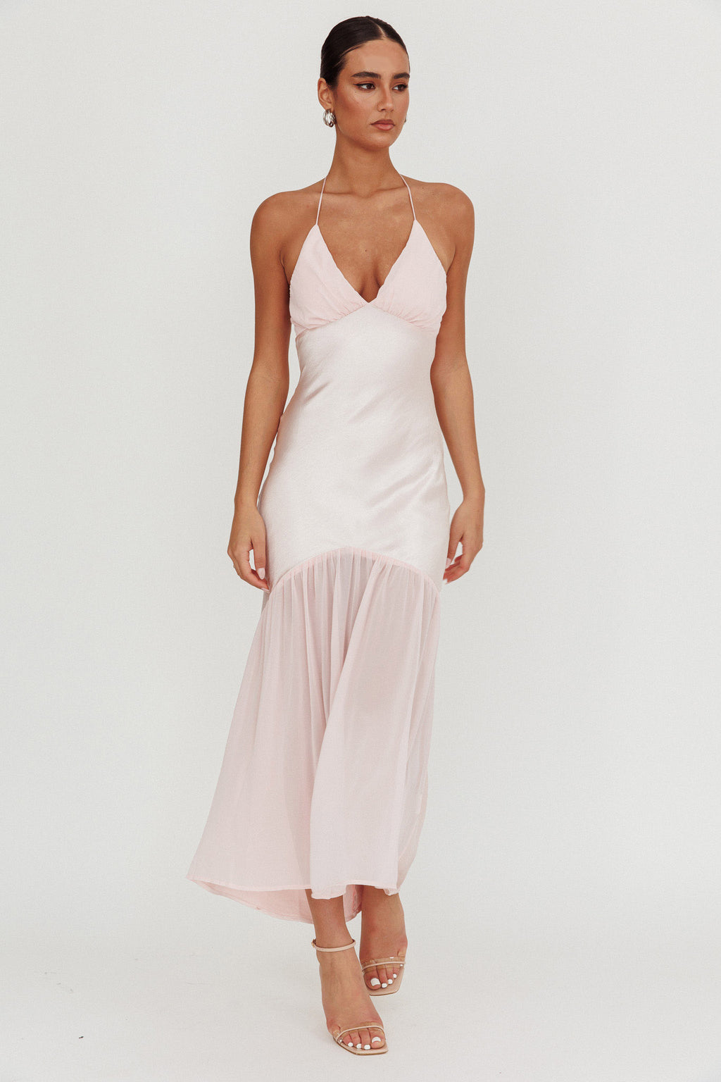 Aysah Chiffon Hem Halter Maxi Dress Pink by Selfie Leslie Australia