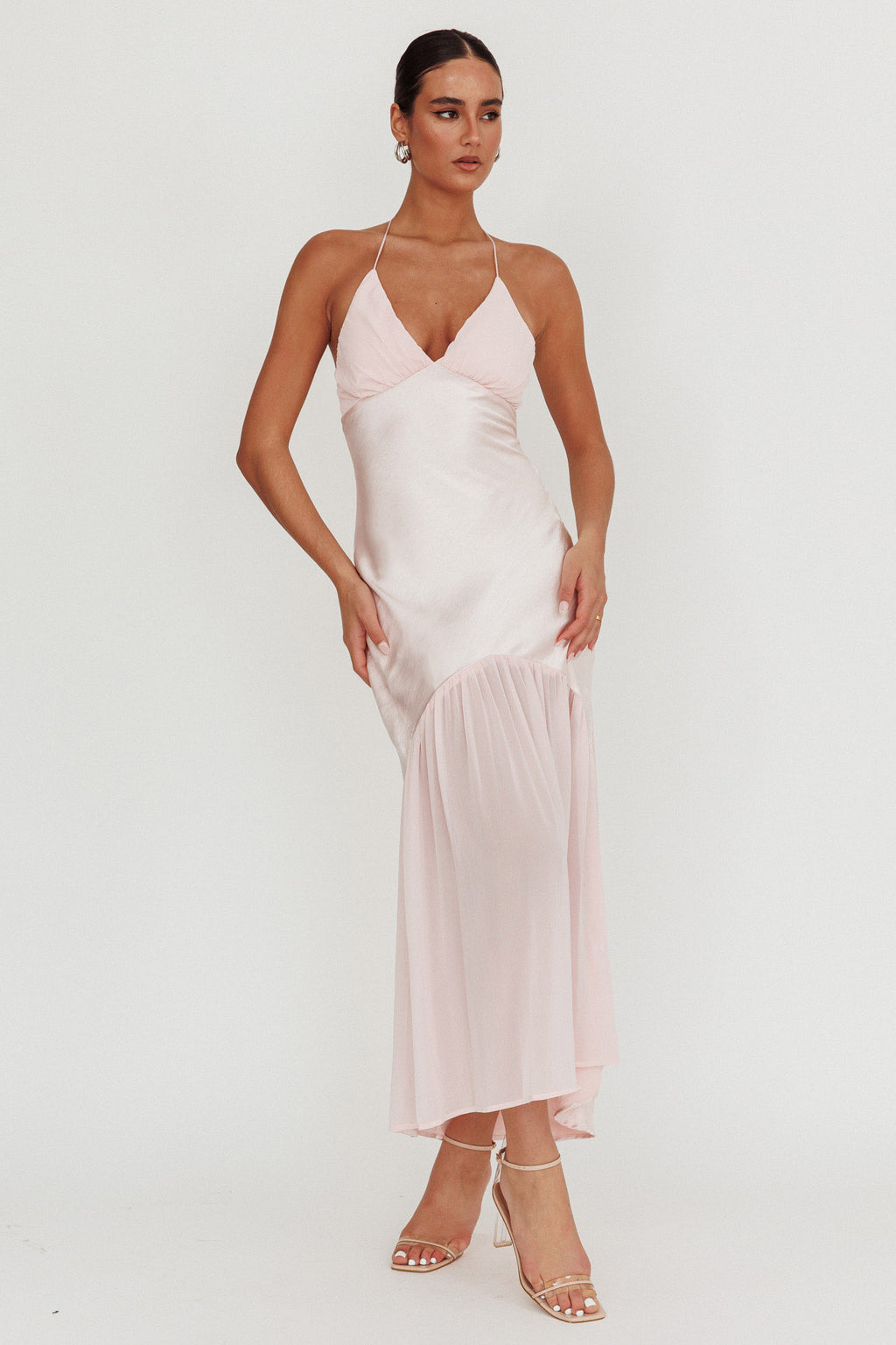 Aysah Chiffon Hem Halter Maxi Dress Pink by Selfie Leslie Australia