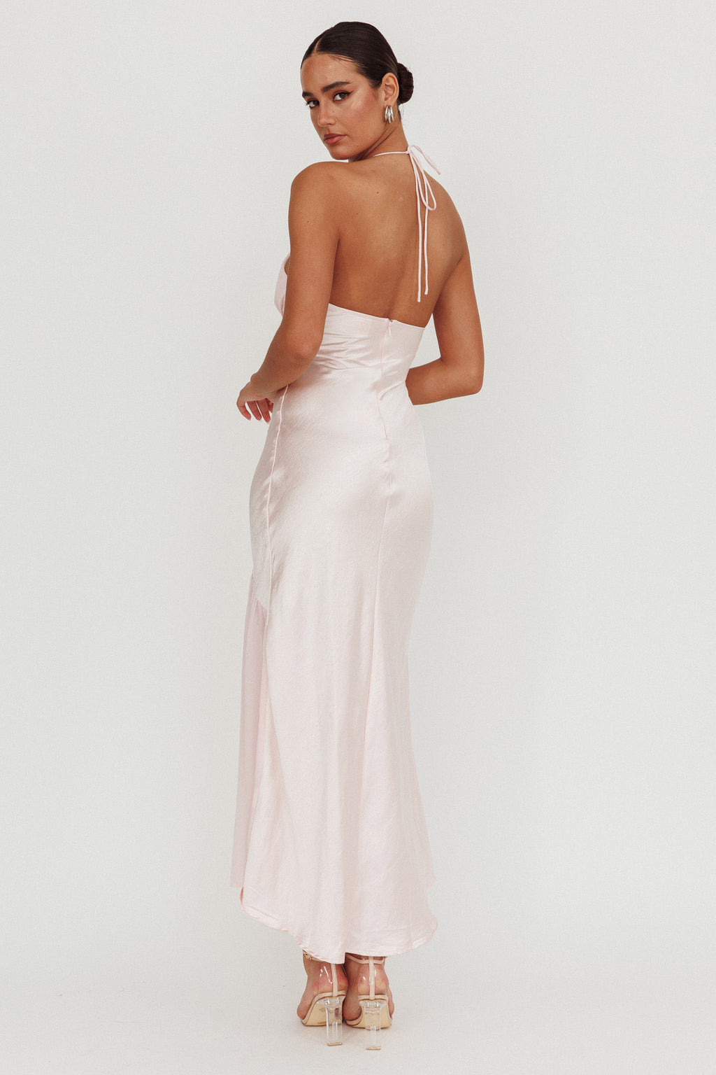 Aysah Chiffon Hem Halter Maxi Dress Pink by Selfie Leslie Australia