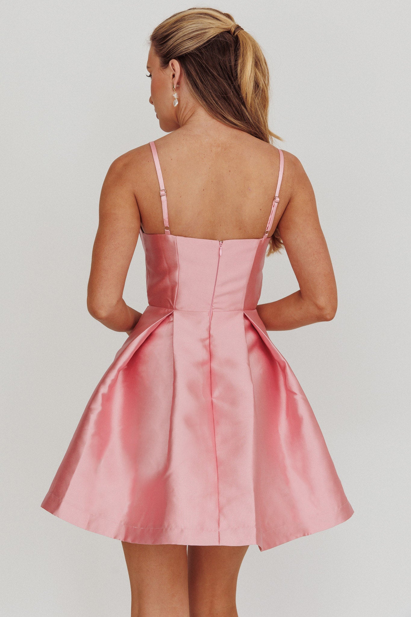 Love Talk Flared Bow Mini Dress Pink by Selfie Leslie Australia