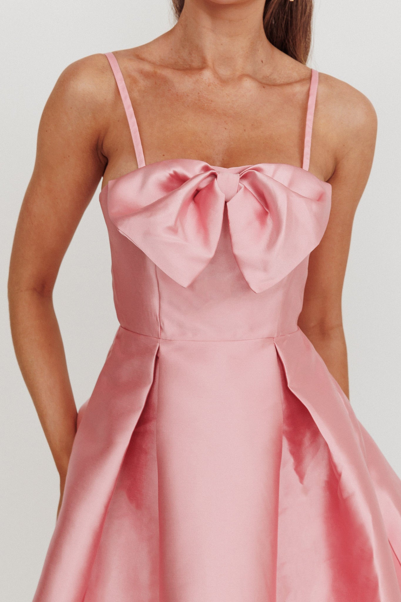 Love Talk Flared Bow Mini Dress Pink by Selfie Leslie Australia