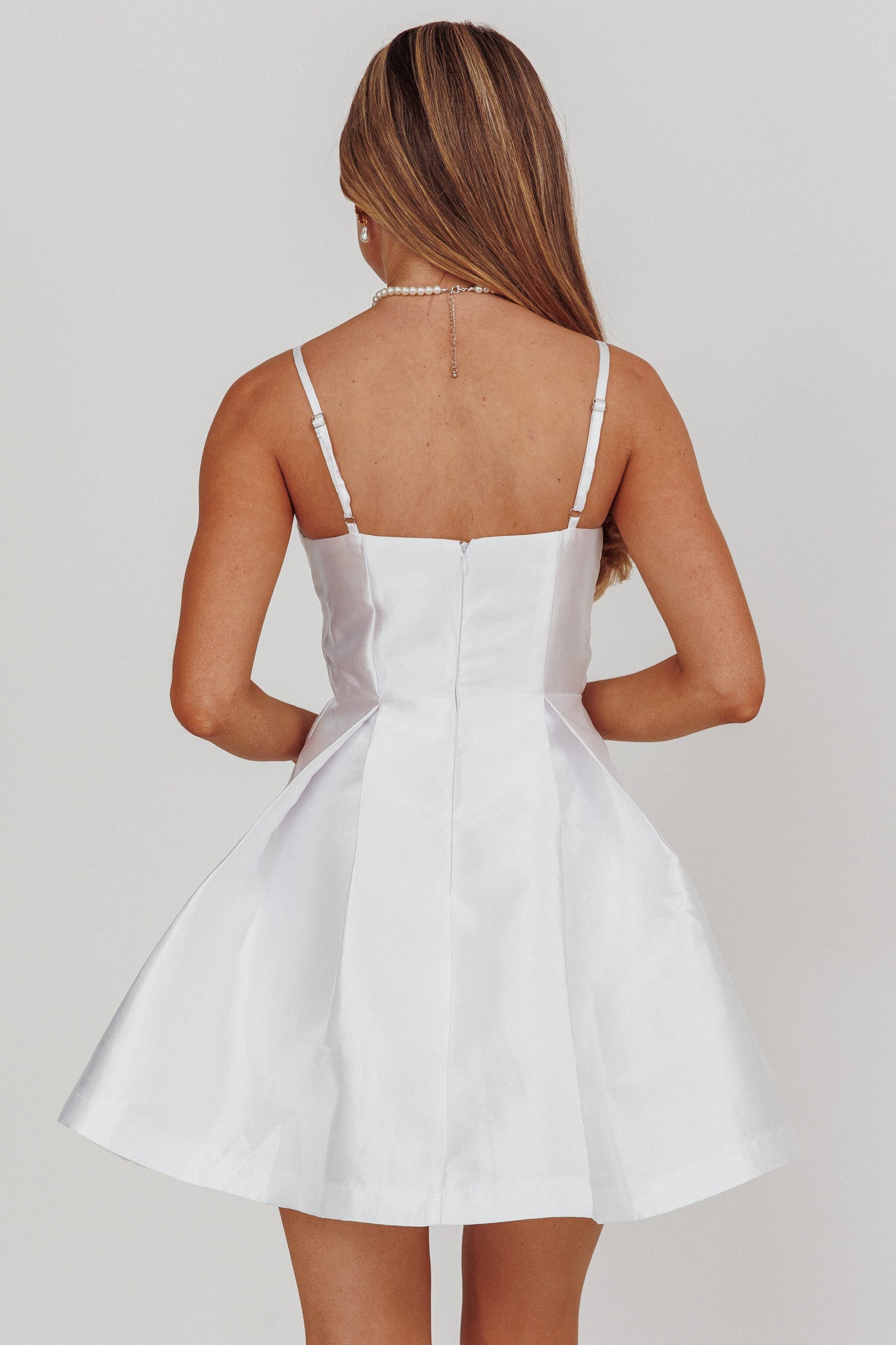 Love Talk Flared Bow Mini Dress White by Selfie Leslie Australia