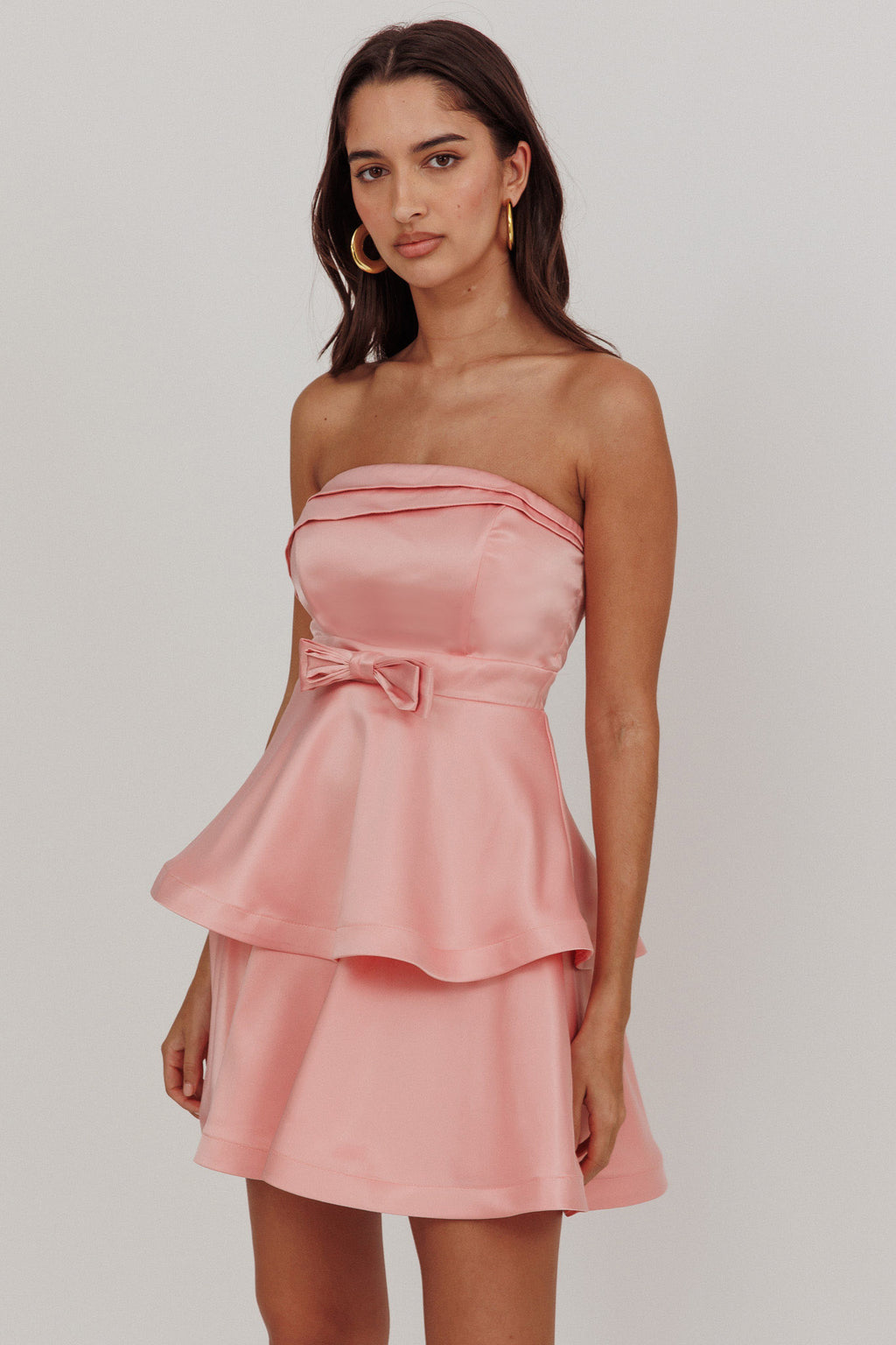 Alix Strapless Tiered Ruffle Mini Dress Rose Pink by Selfie Leslie Australia