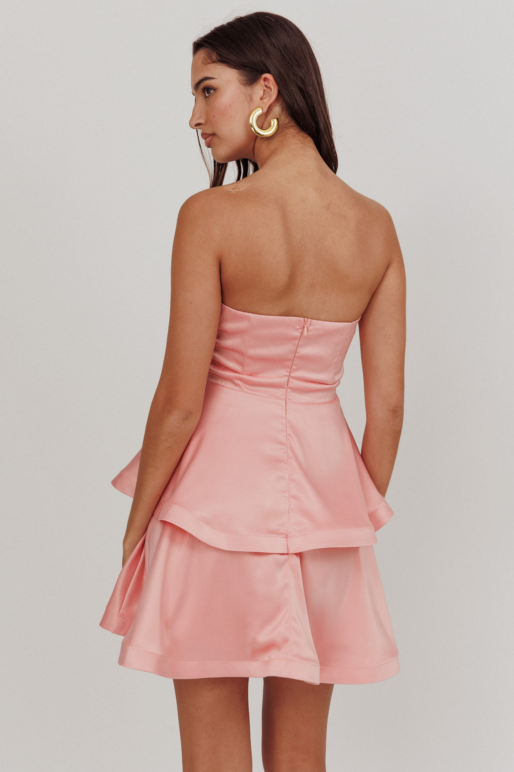 Alix Strapless Tiered Ruffle Mini Dress Rose Pink by Selfie Leslie Australia