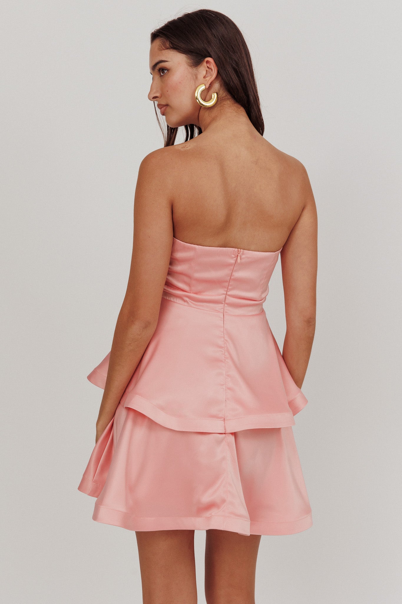 Alix Strapless Tiered Ruffle Mini Dress Rose Pink by Selfie Leslie Australia