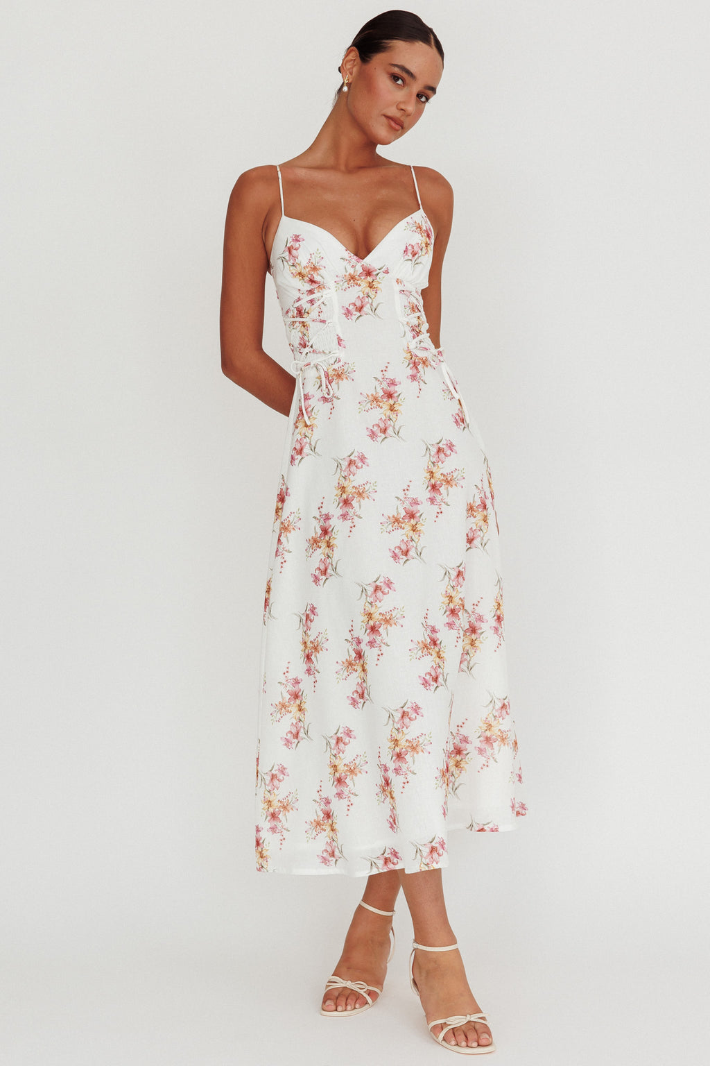 Kalaya Lace-Up Waist Midi Dress Floral by Selfie Leslie Australia