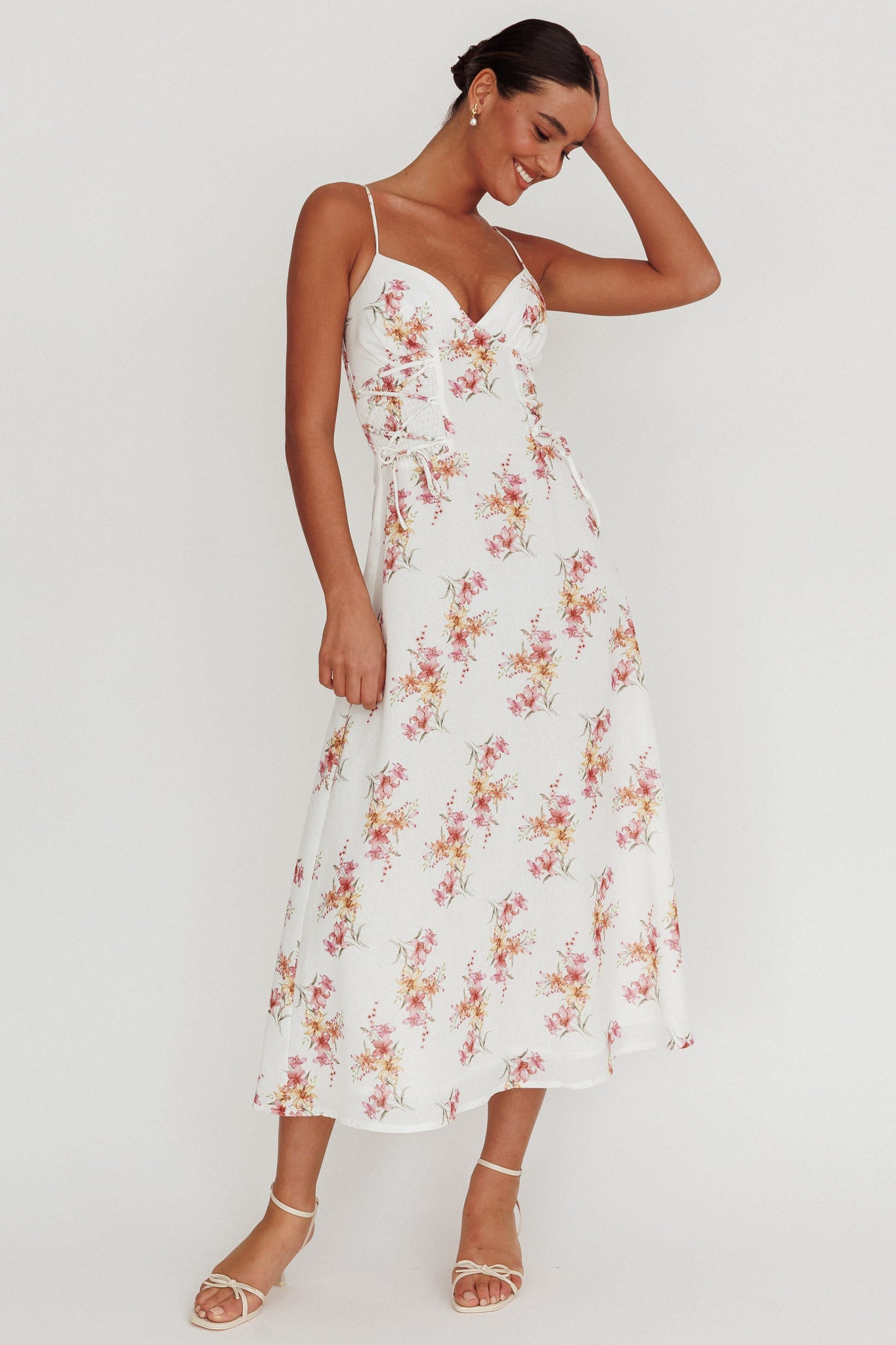 Kalaya Lace-Up Waist Midi Dress Floral by Selfie Leslie Australia
