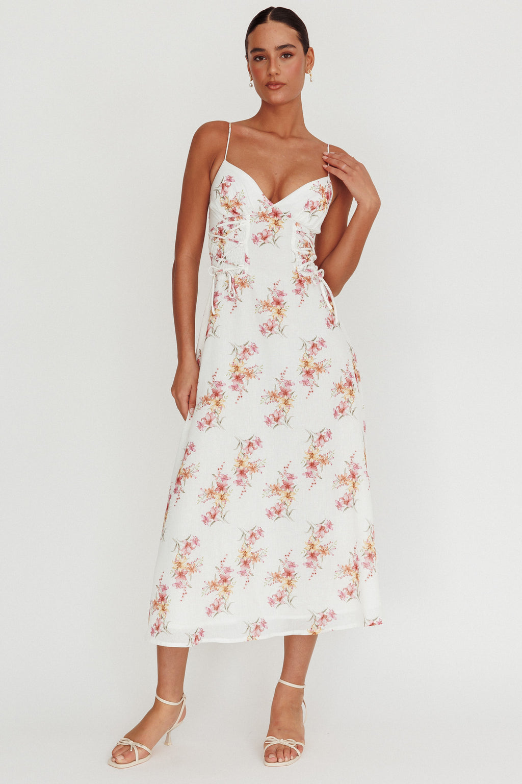 Kalaya Lace-Up Waist Midi Dress Floral by Selfie Leslie Australia