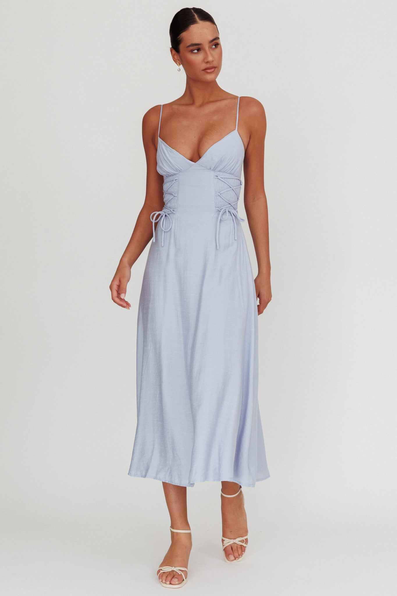 Kalaya Lace-Up Waist Midi Dress Light Blue by Selfie Leslie Australia
